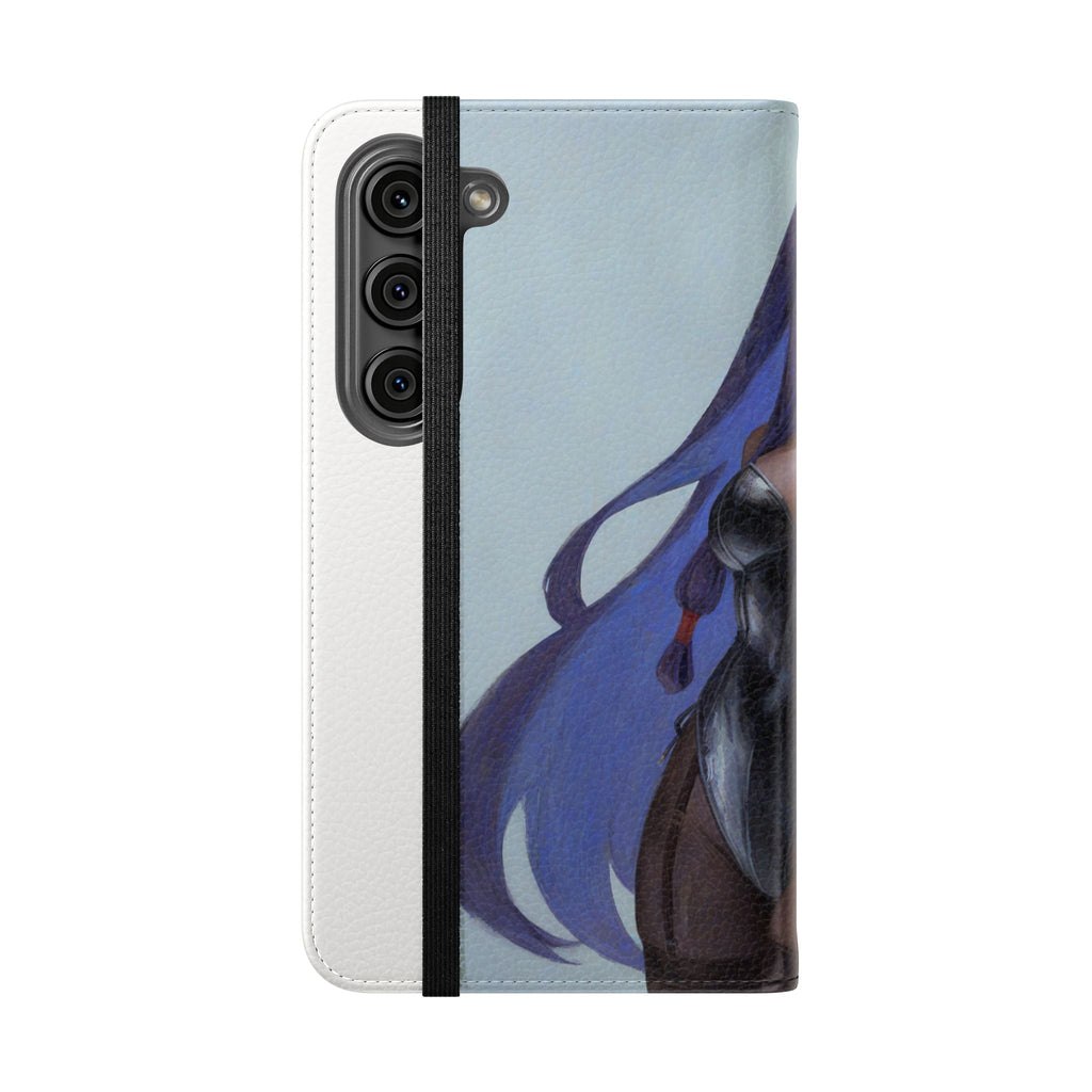 Anime Bunny Girl Flip Case - Purple Long-Haired Character Phone Wallet