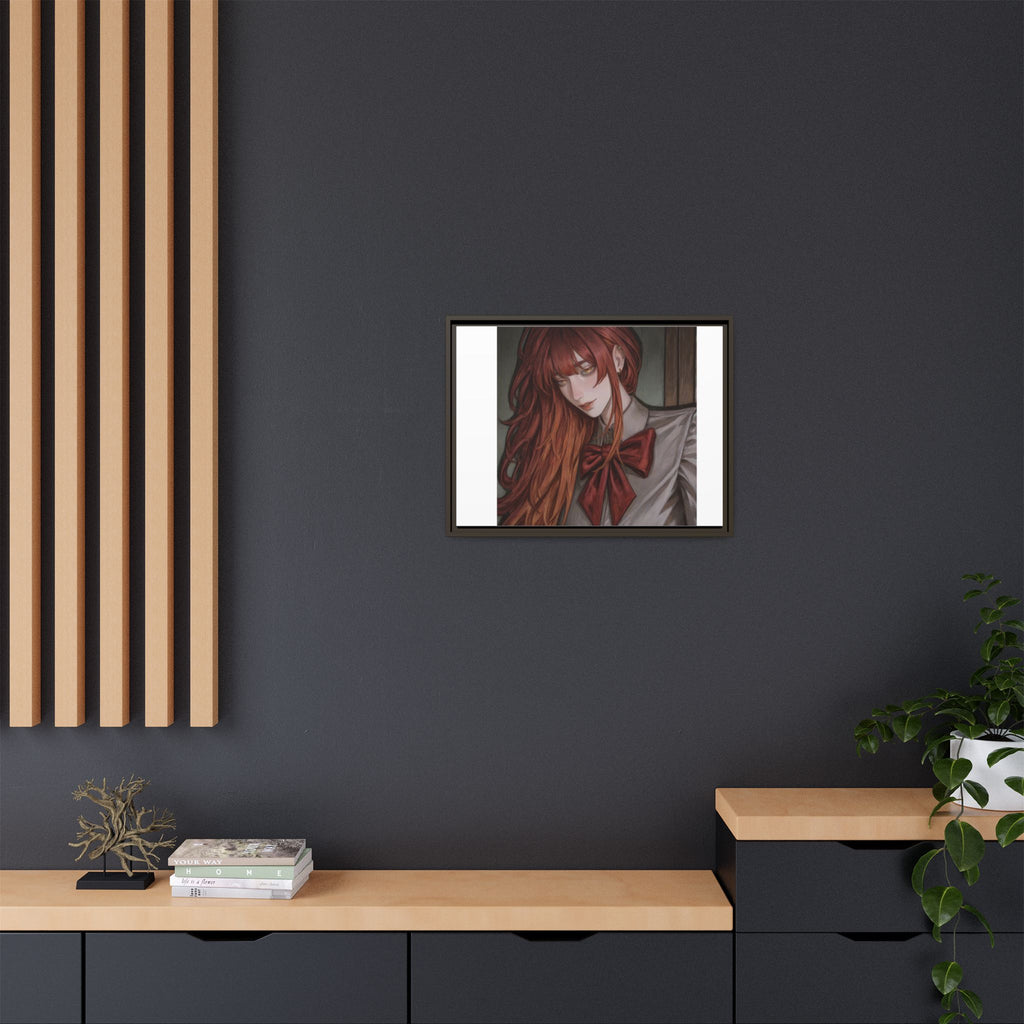 Framed Matte Canvas Print — Moody Red-Headed Anime Girl Art