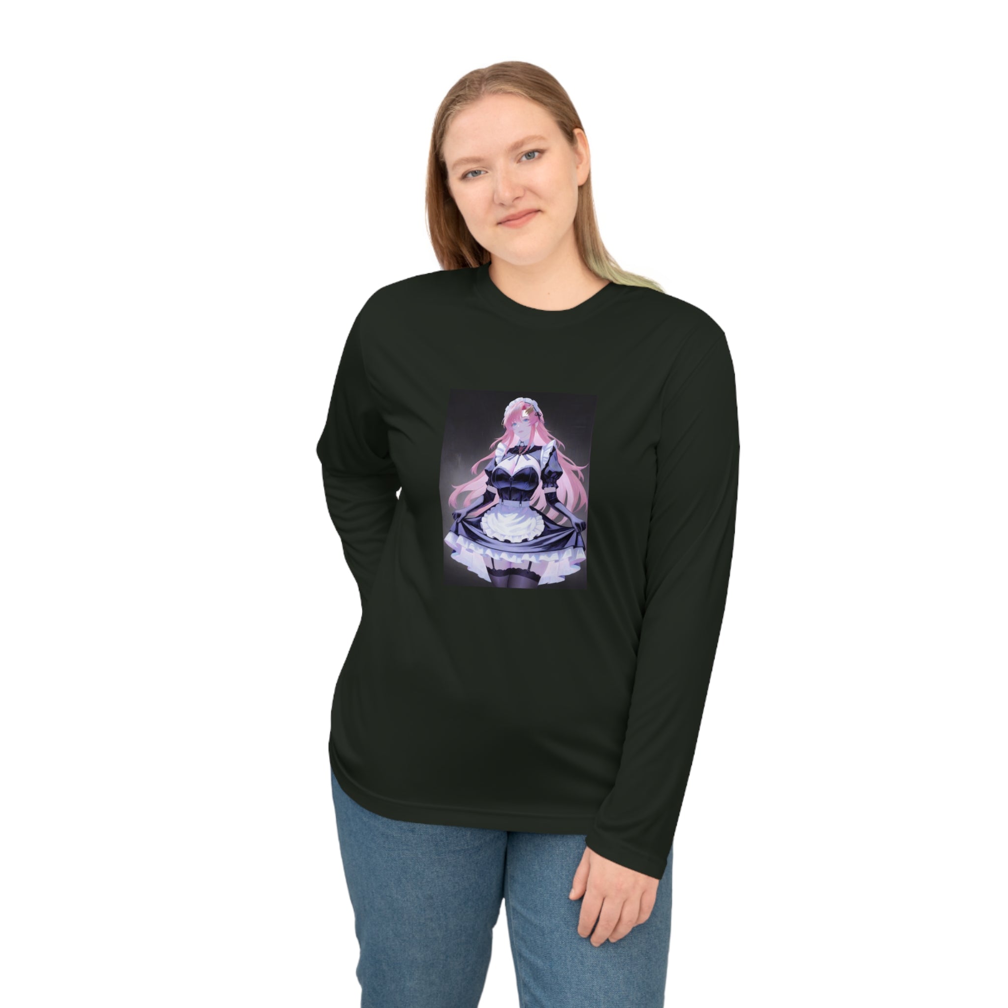 Anime Maid Long Sleeve Shirt – Pink-Haired Fantasy Maid Illustration