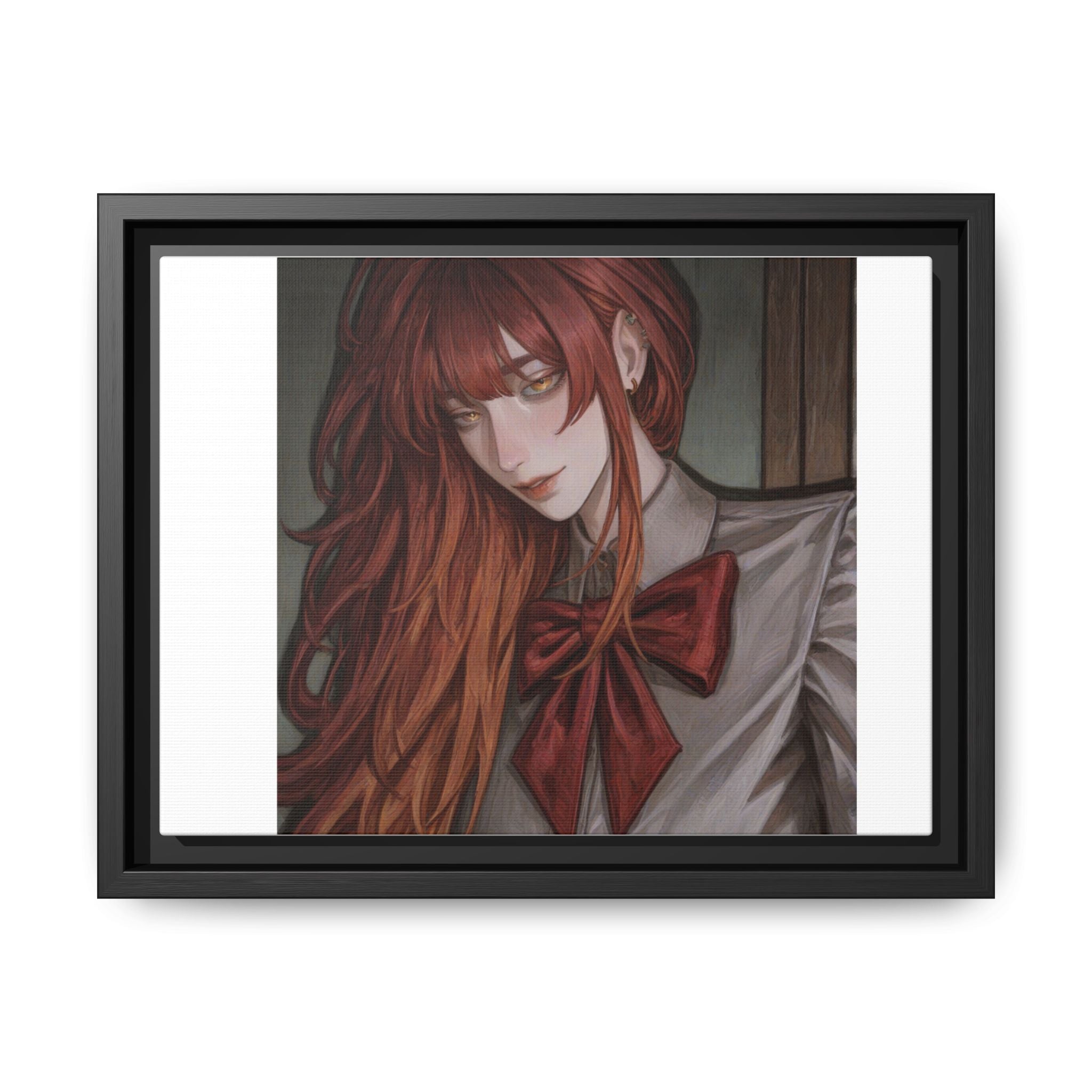 Framed Matte Canvas Print — Moody Red-Headed Anime Girl Art