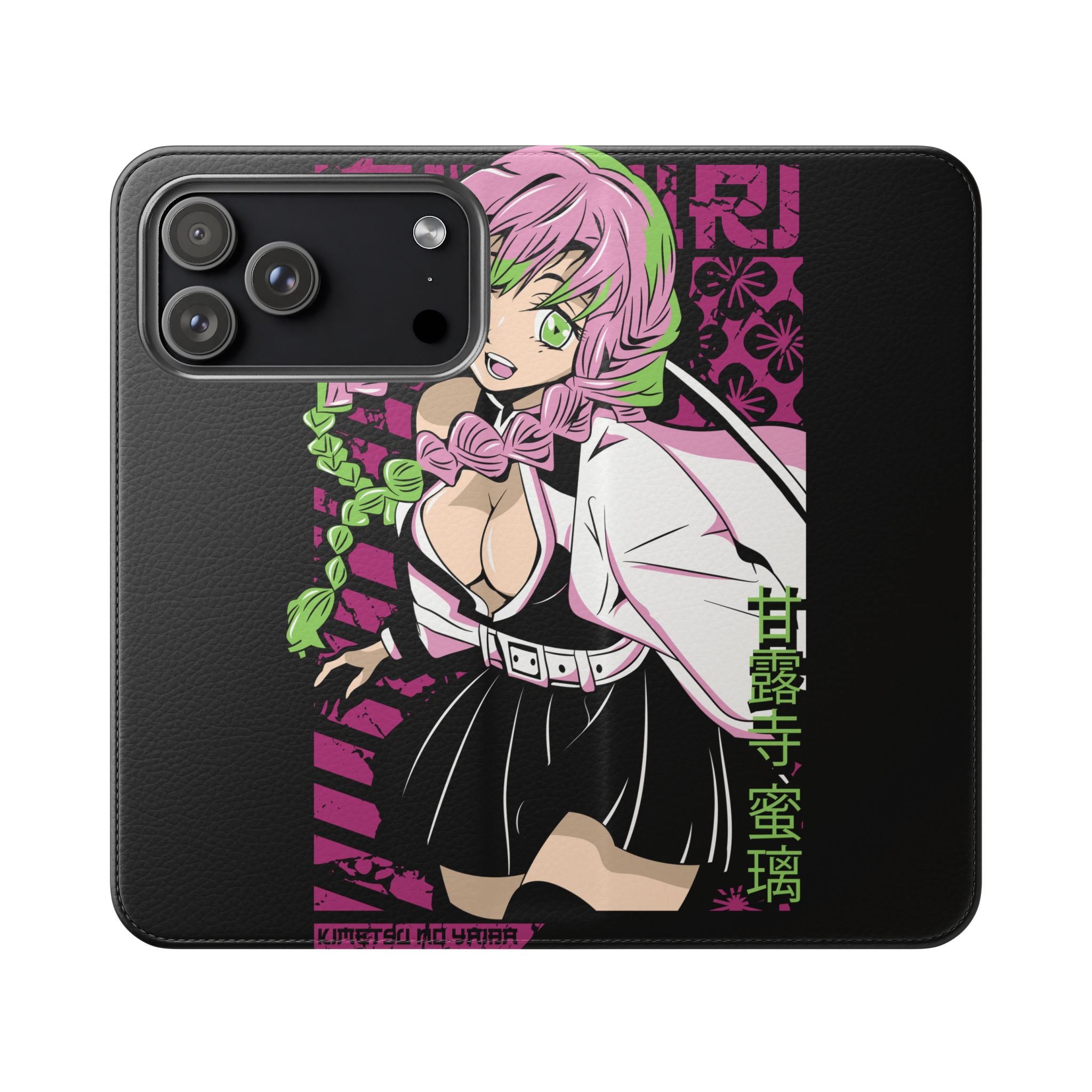 Anime Girl Flip Phone Case — Pink Demon Slayer Style Wallet Cover