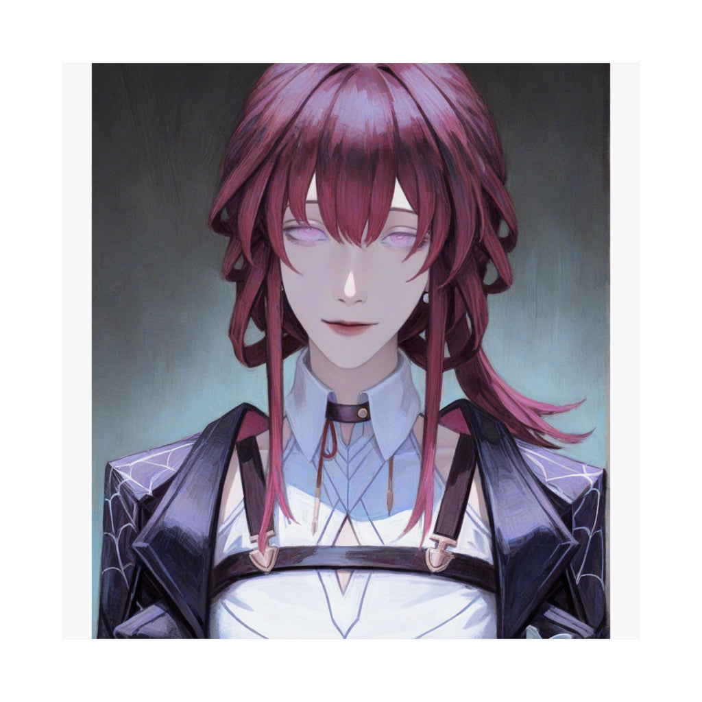 Anime Portrait Poster — Moody Red‑Haired Character Matte Vertical Art Print