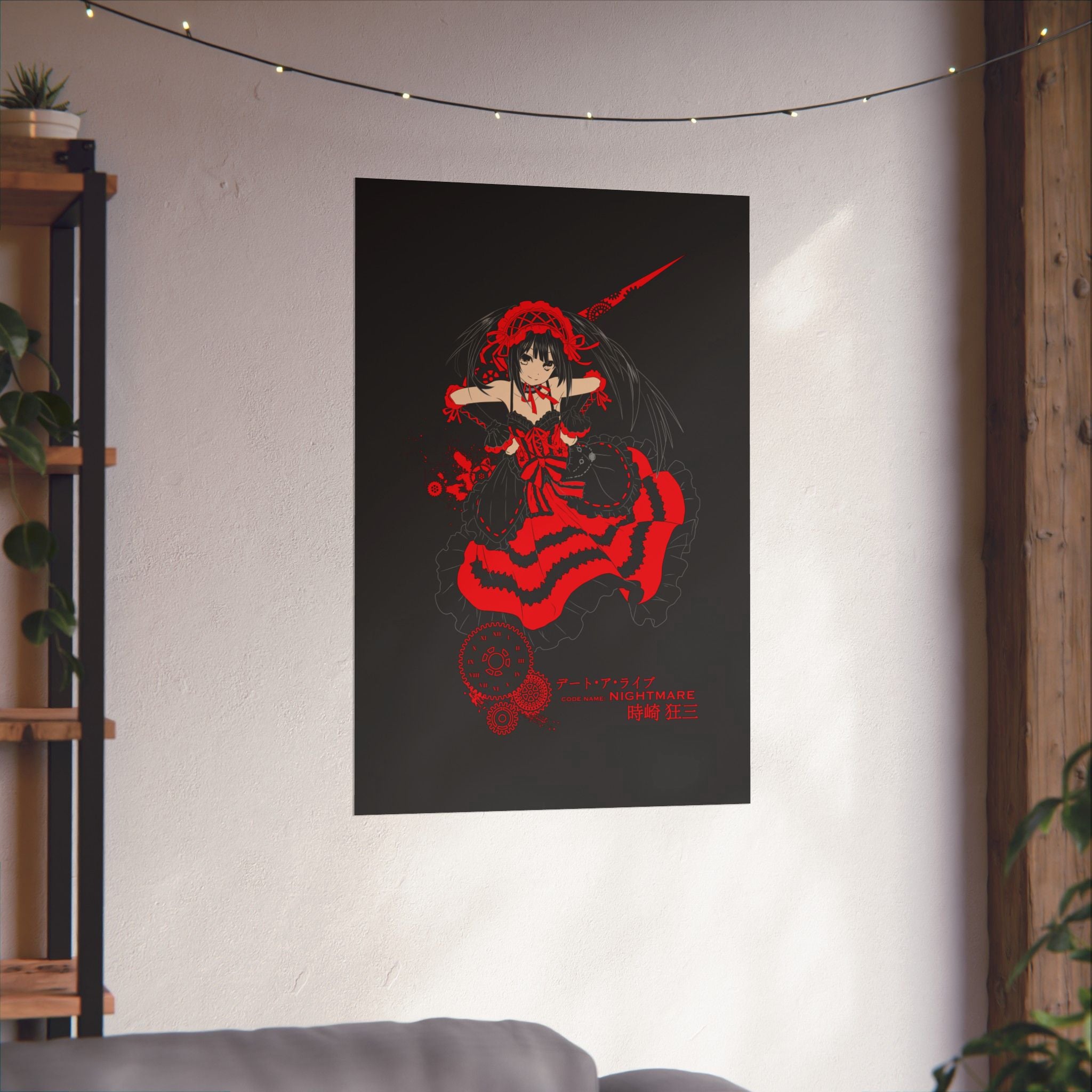 Anime Gothic Poster — Red & Black Kurumi Nightcore Matte Vertical Print