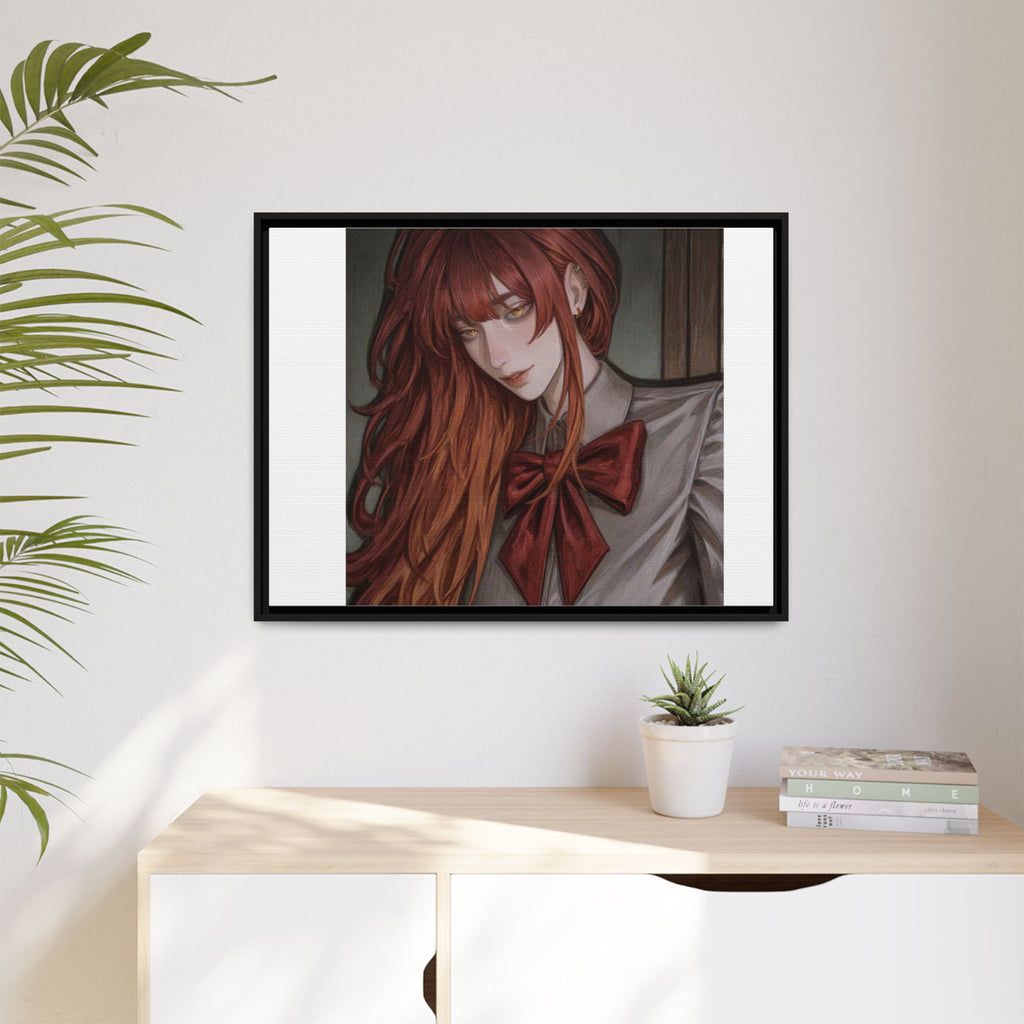 Framed Matte Canvas Print — Moody Red-Headed Anime Girl Art