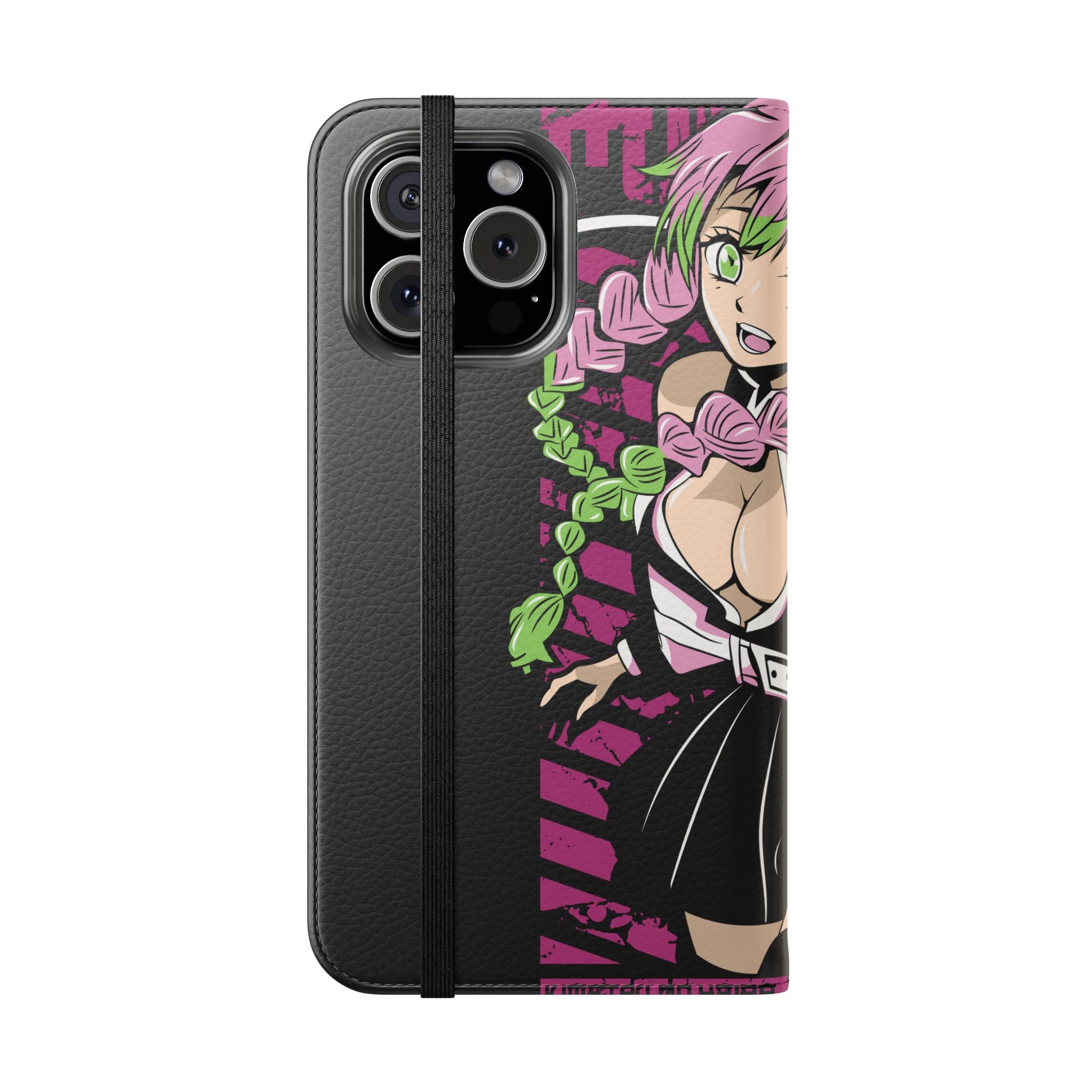 Anime Girl Flip Phone Case — Pink Demon Slayer Style Wallet Cover