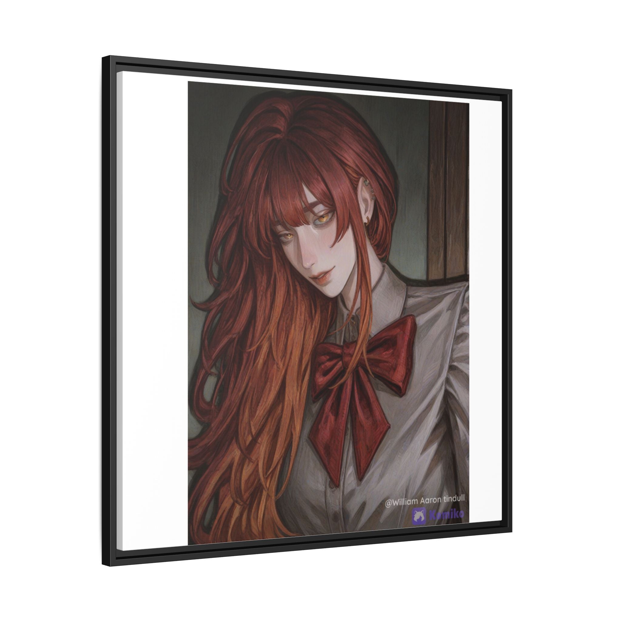 Framed Matte Canvas Print — Moody Red-Headed Anime Girl Art