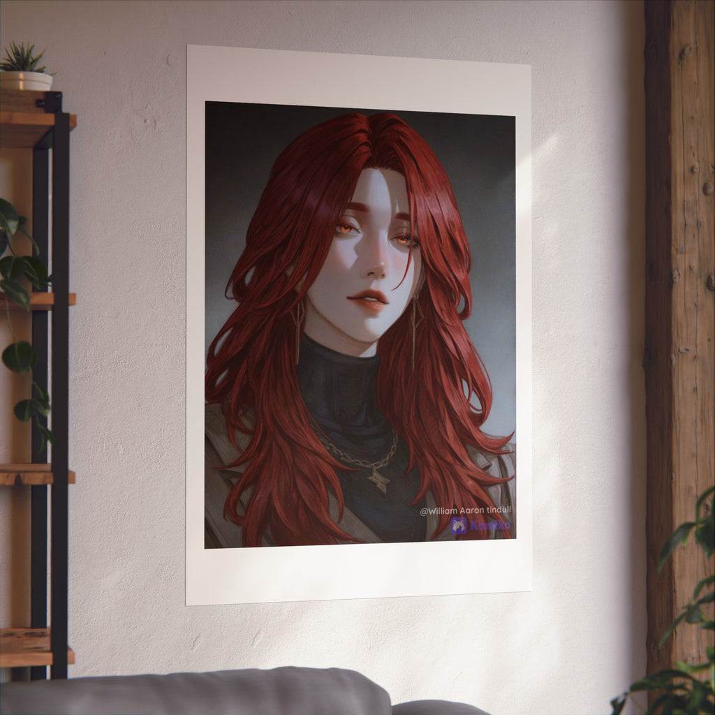 Fine Art Poster — Red-Haired Gothic Portrait, Moody Decorative Wall Art