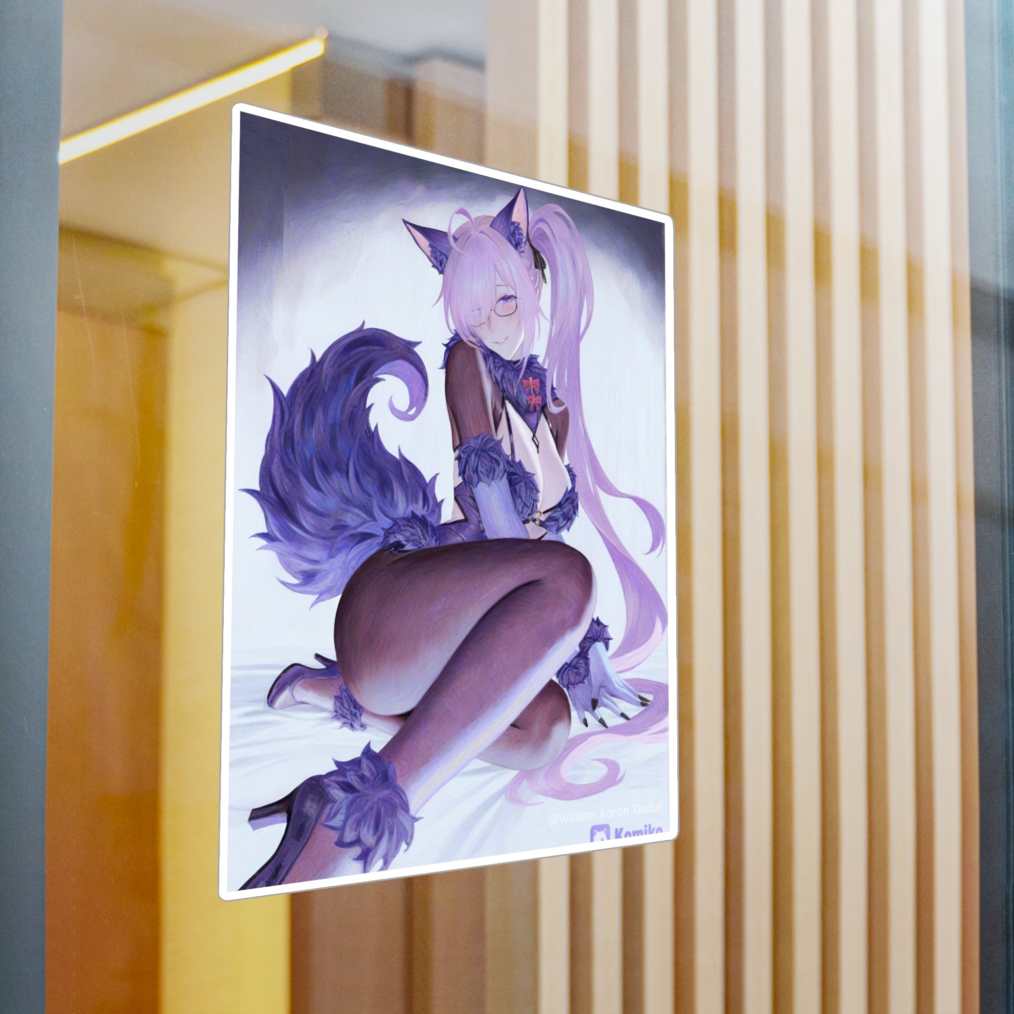 Anime Foxgirl Kiss-Cut Vinyl Decal — Pastel Purple Kemonomimi Sticker