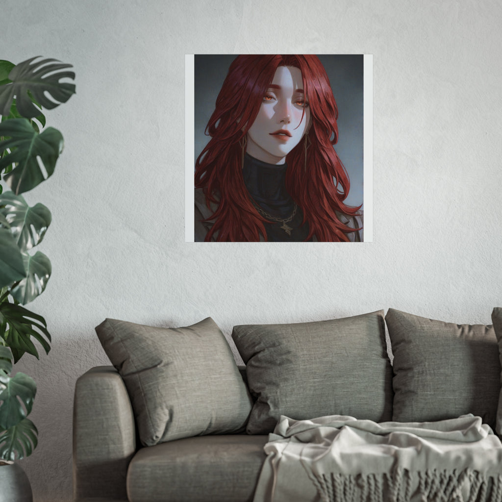Fine Art Poster — Red-Haired Gothic Portrait, Moody Decorative Wall Art