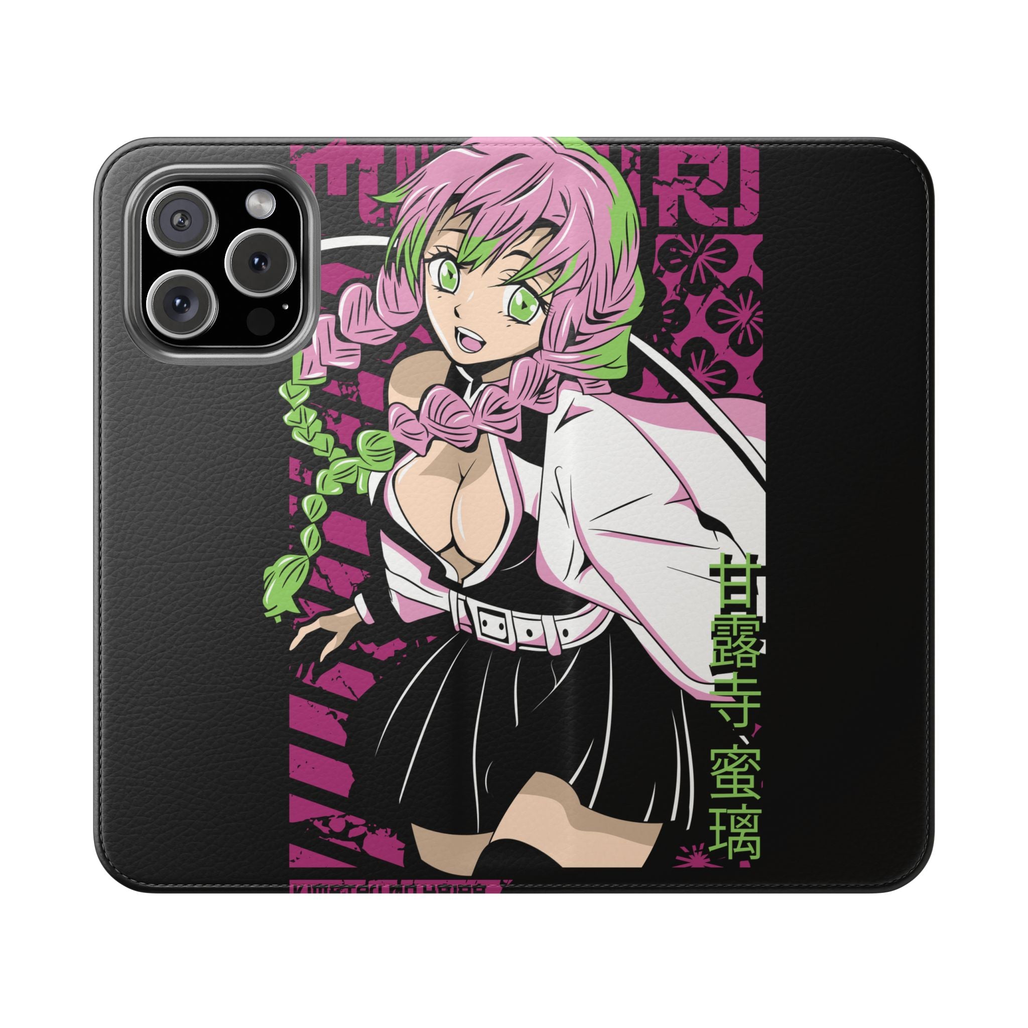 Anime Girl Flip Phone Case — Pink Demon Slayer Style Wallet Cover