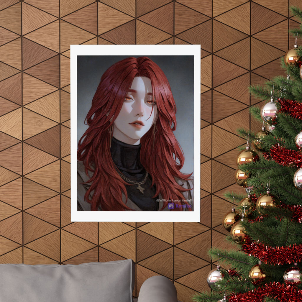 Red-Haired Muse Matte Vertical Poster — Moody Portrait Art Print