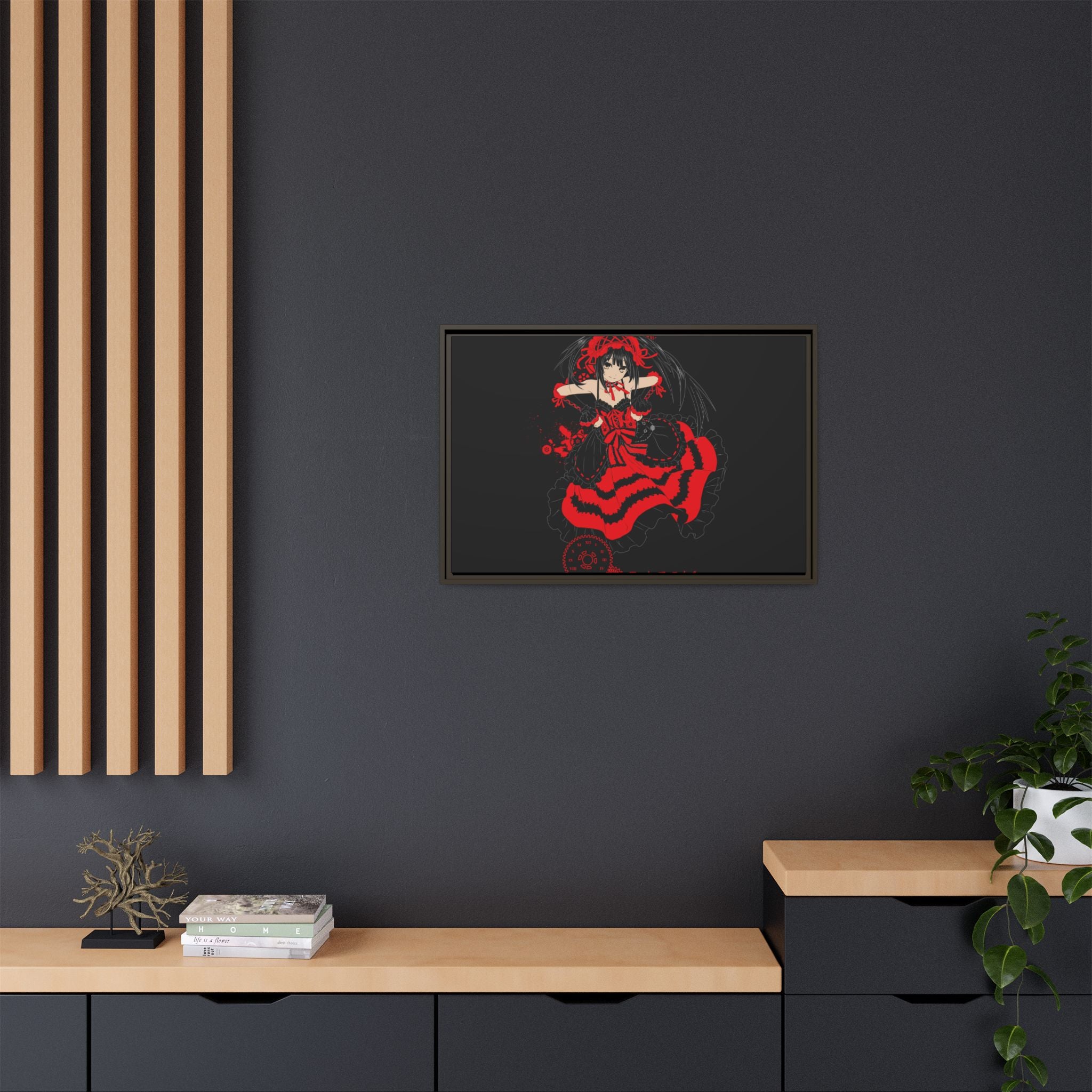 Anime Warrior Red Black Matte Canvas Print — Framed Wall Art