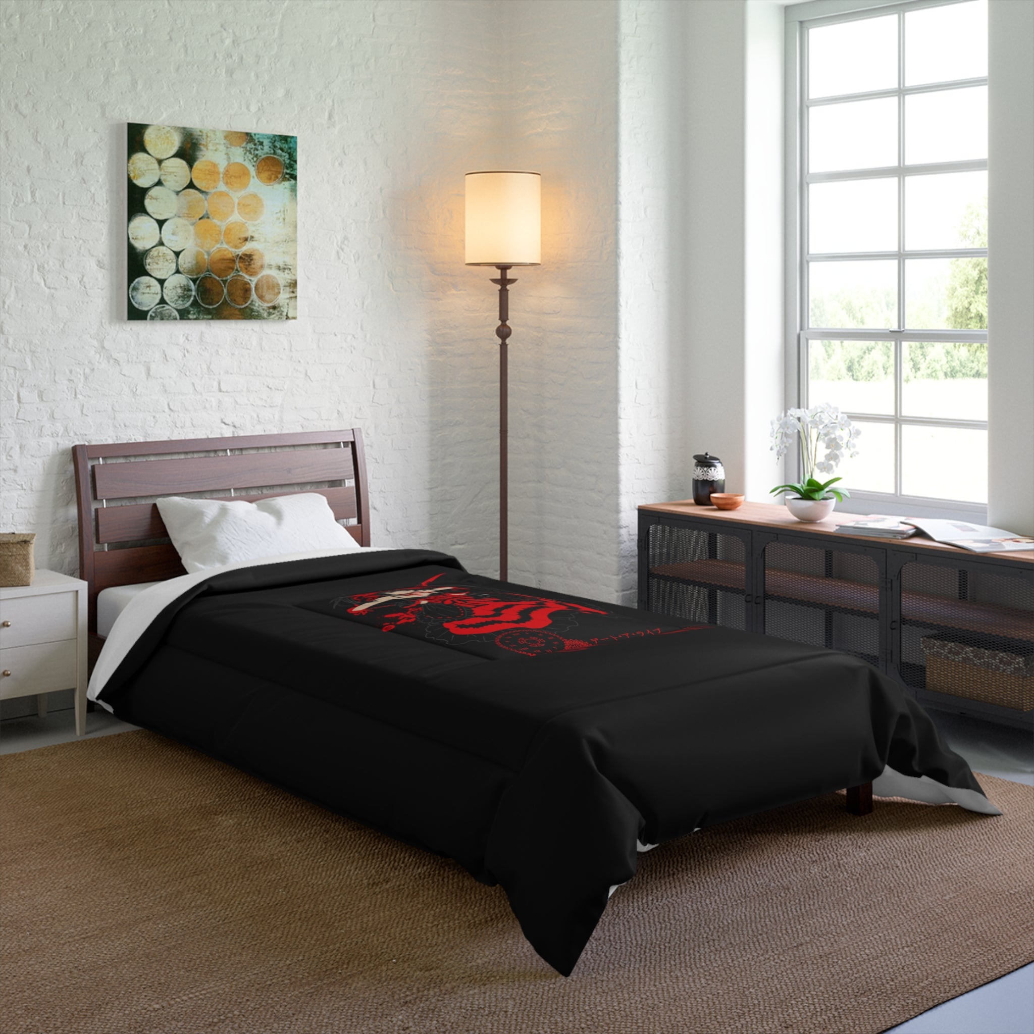 Anime Red Warrior Comforter – Dark Gothic Sword Girl Bedding
