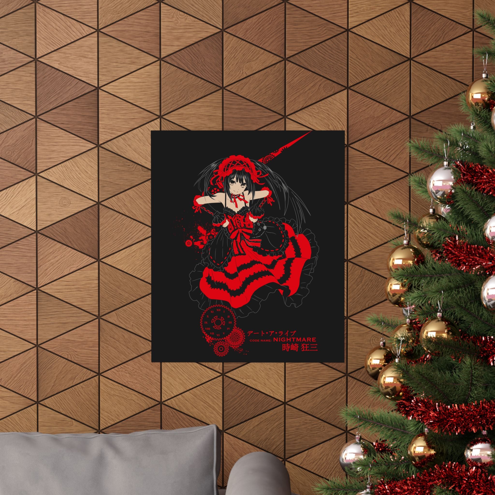 Anime Gothic Poster — Red & Black Kurumi Nightcore Matte Vertical Print
