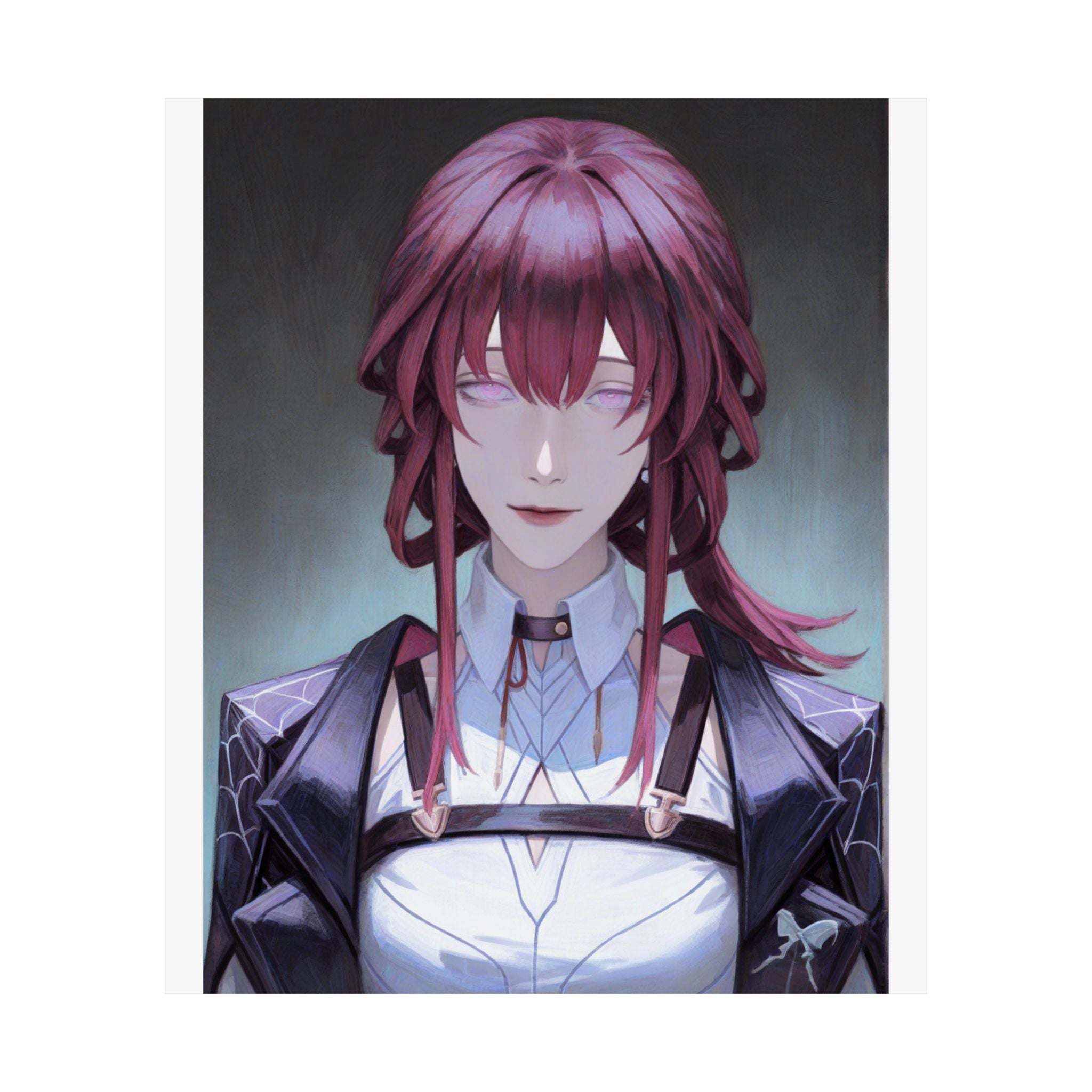 Anime Portrait Poster — Moody Red‑Haired Character Matte Vertical Art Print
