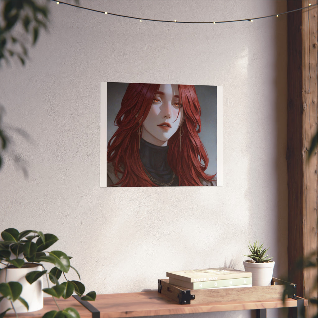 Fine Art Poster — Red-Haired Gothic Portrait, Moody Decorative Wall Art