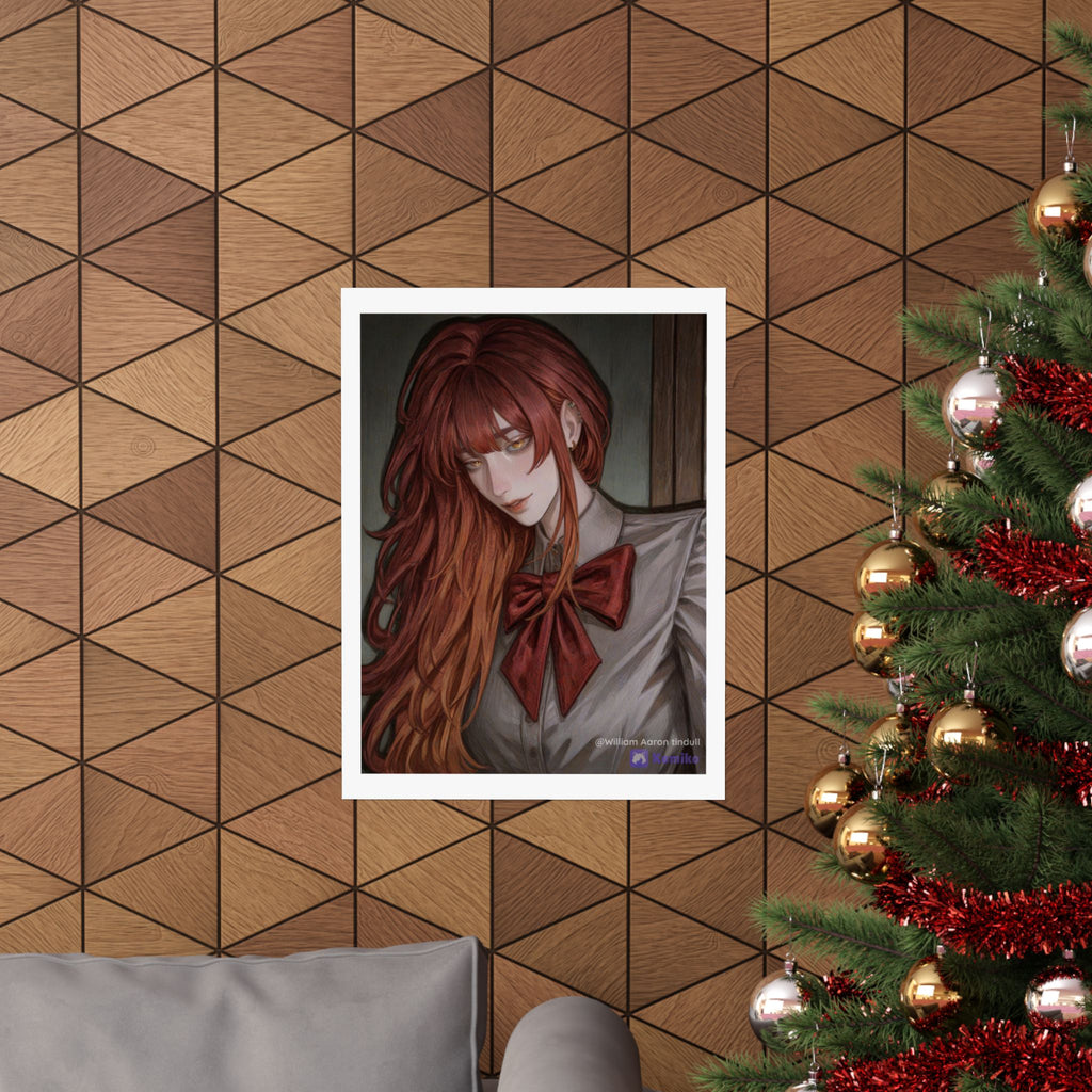 Matte Vertical Poster — Red‑Haired Anime Girl Portrait