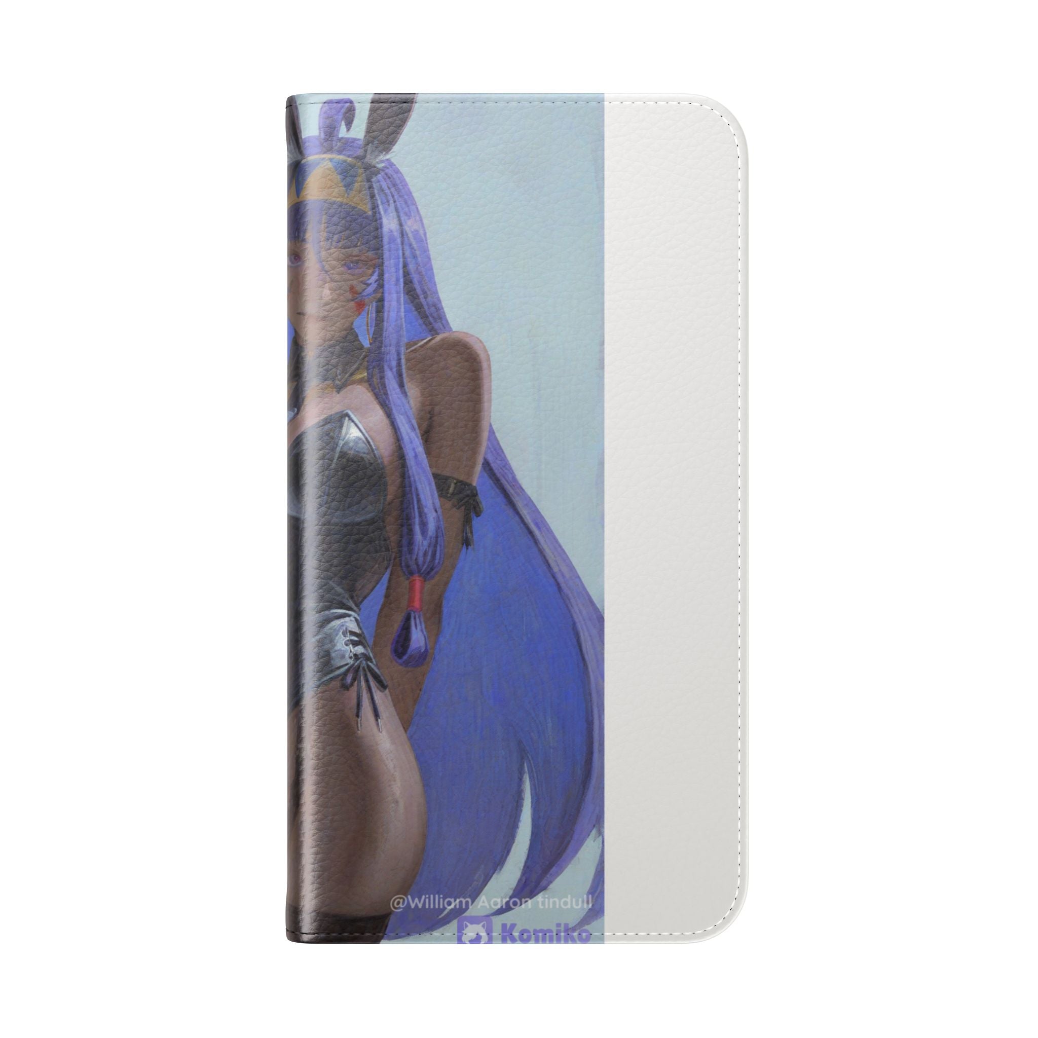 Anime Bunny Girl Flip Case - Purple Long-Haired Character Phone Wallet