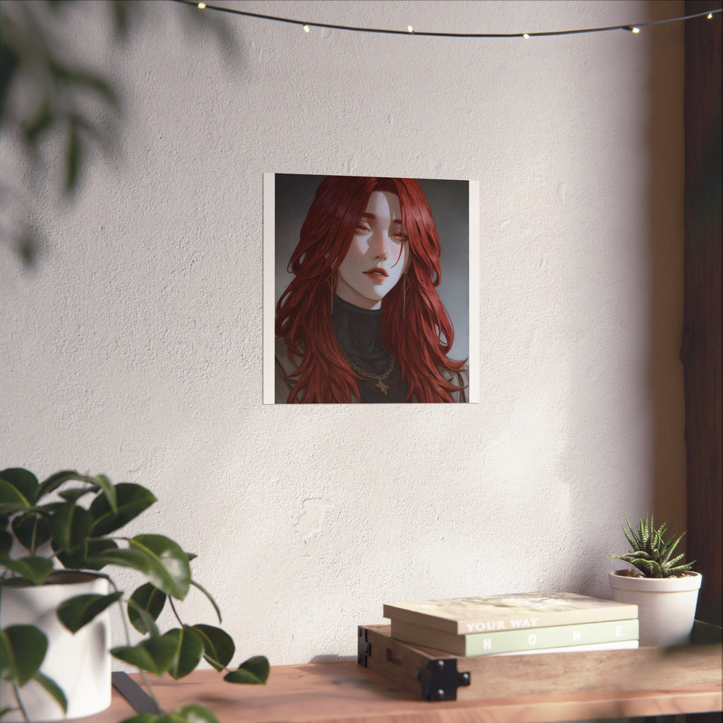 Red-Haired Muse Matte Vertical Poster — Moody Portrait Art Print