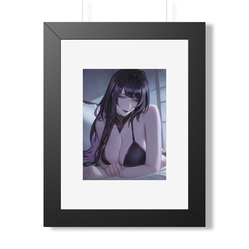 Anime Art Poster — Sultry Dark-Haired Girl Framed Vertical Print