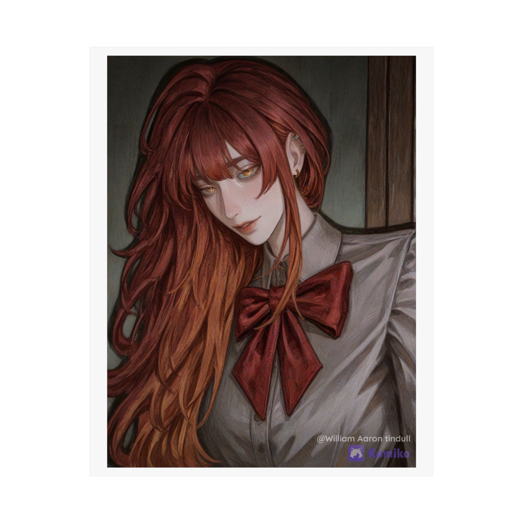 Matte Vertical Poster — Red‑Haired Anime Girl Portrait