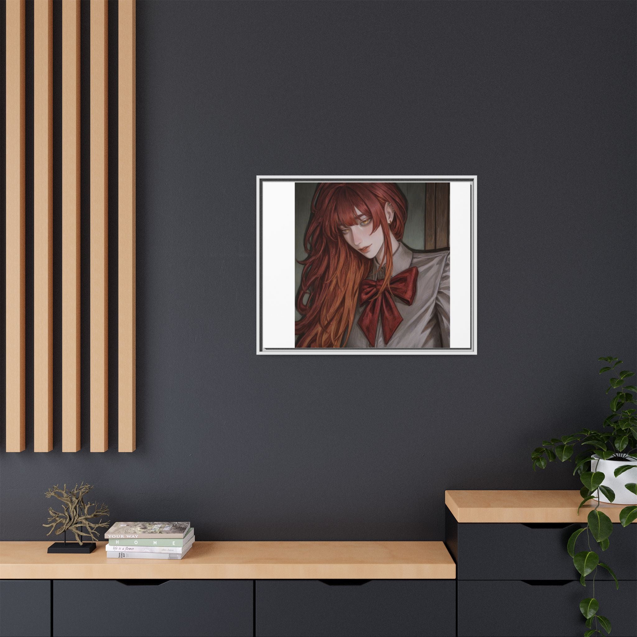 Framed Matte Canvas Print — Moody Red-Headed Anime Girl Art