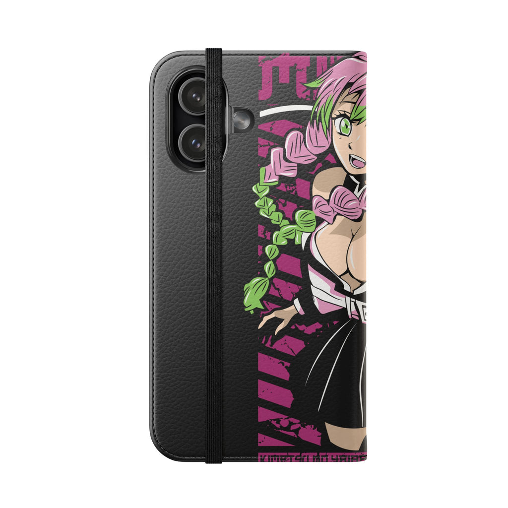 Anime Girl Flip Phone Case — Pink Demon Slayer Style Wallet Cover