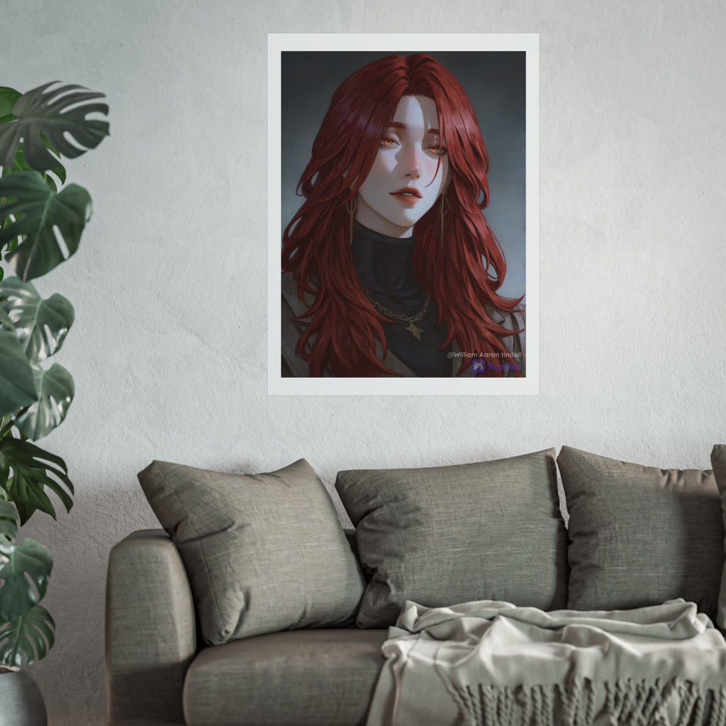 Fine Art Poster — Red-Haired Gothic Portrait, Moody Decorative Wall Art