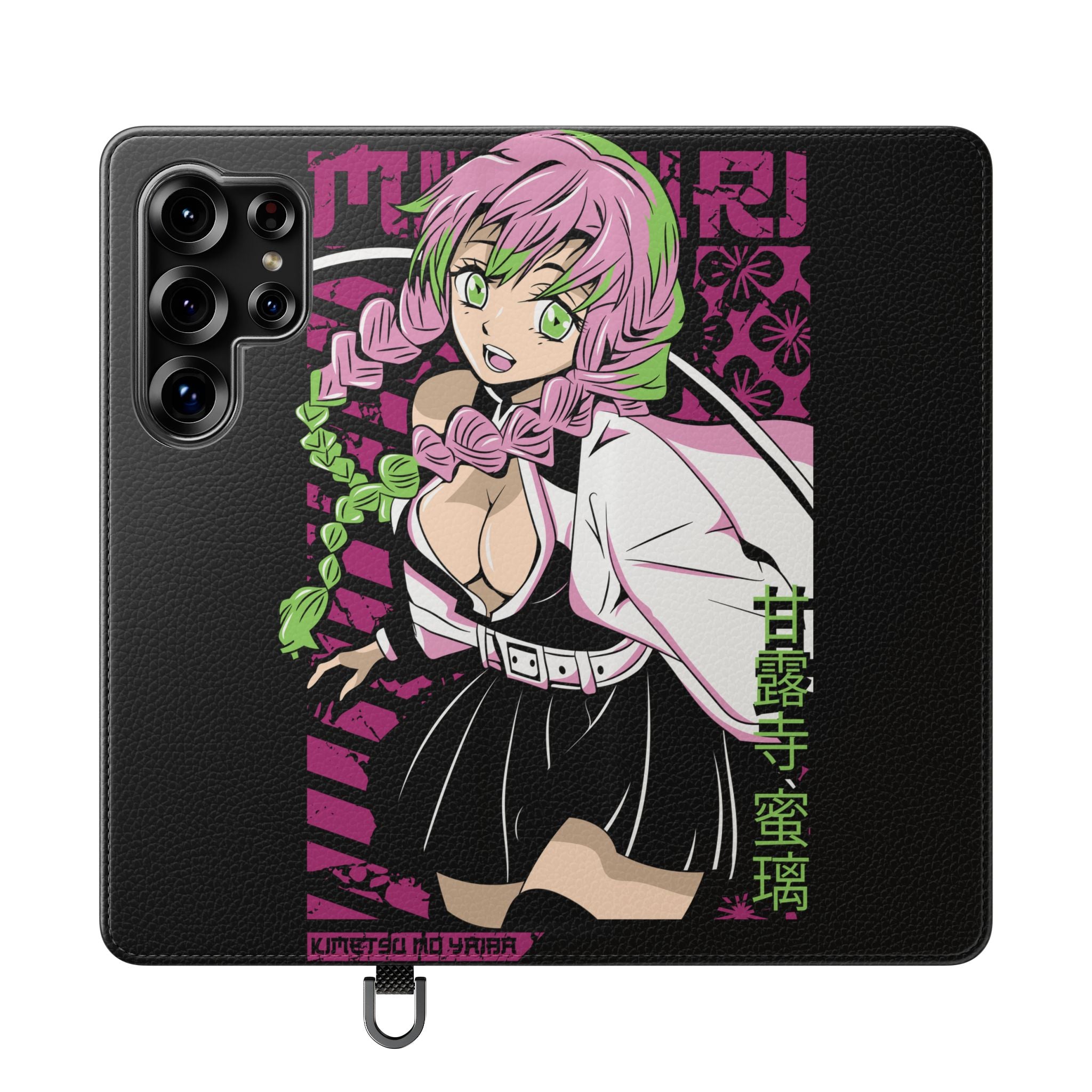 Anime Girl Flip Phone Case — Pink Demon Slayer Style Wallet Cover