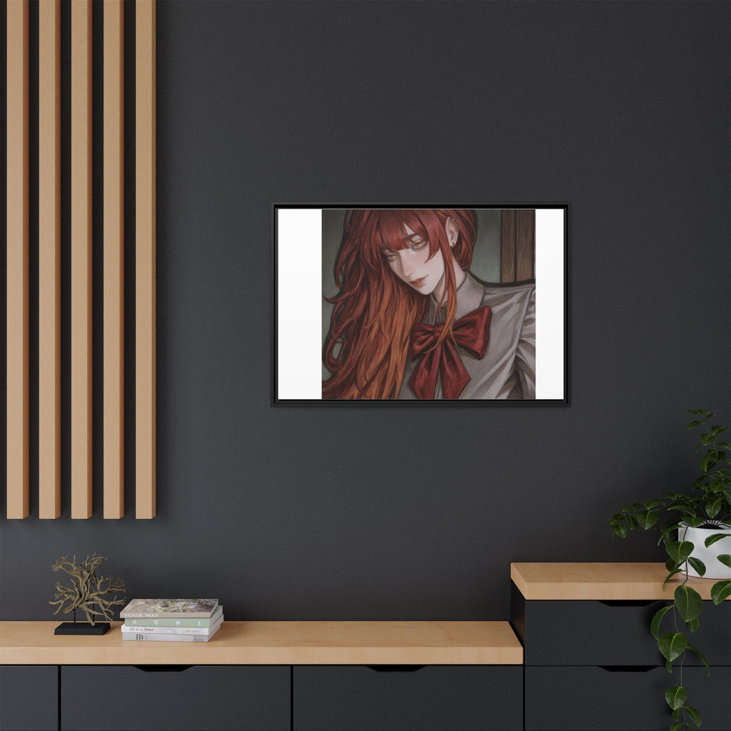 Framed Matte Canvas Print — Moody Red-Headed Anime Girl Art