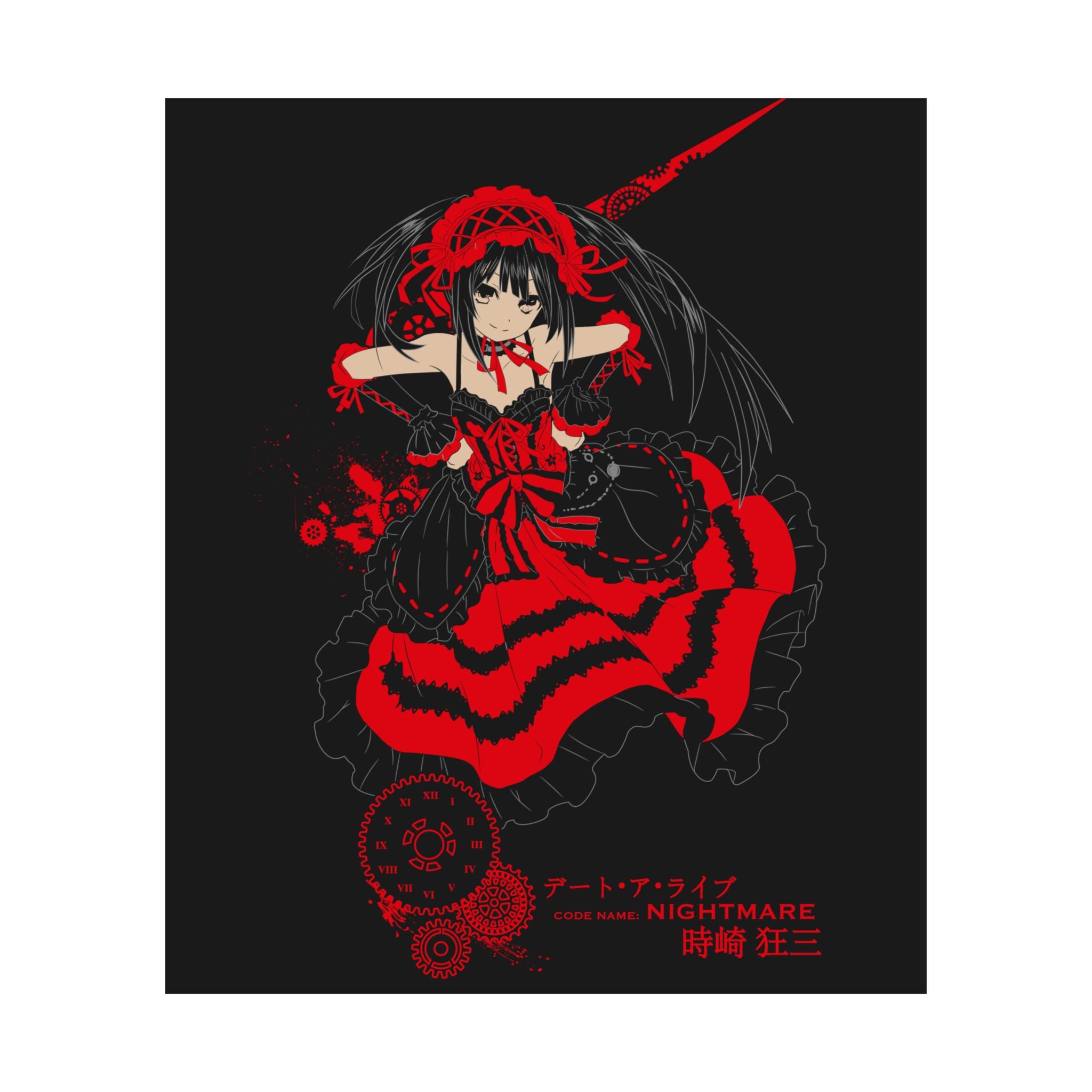 Anime Gothic Poster — Red & Black Kurumi Nightcore Matte Vertical Print
