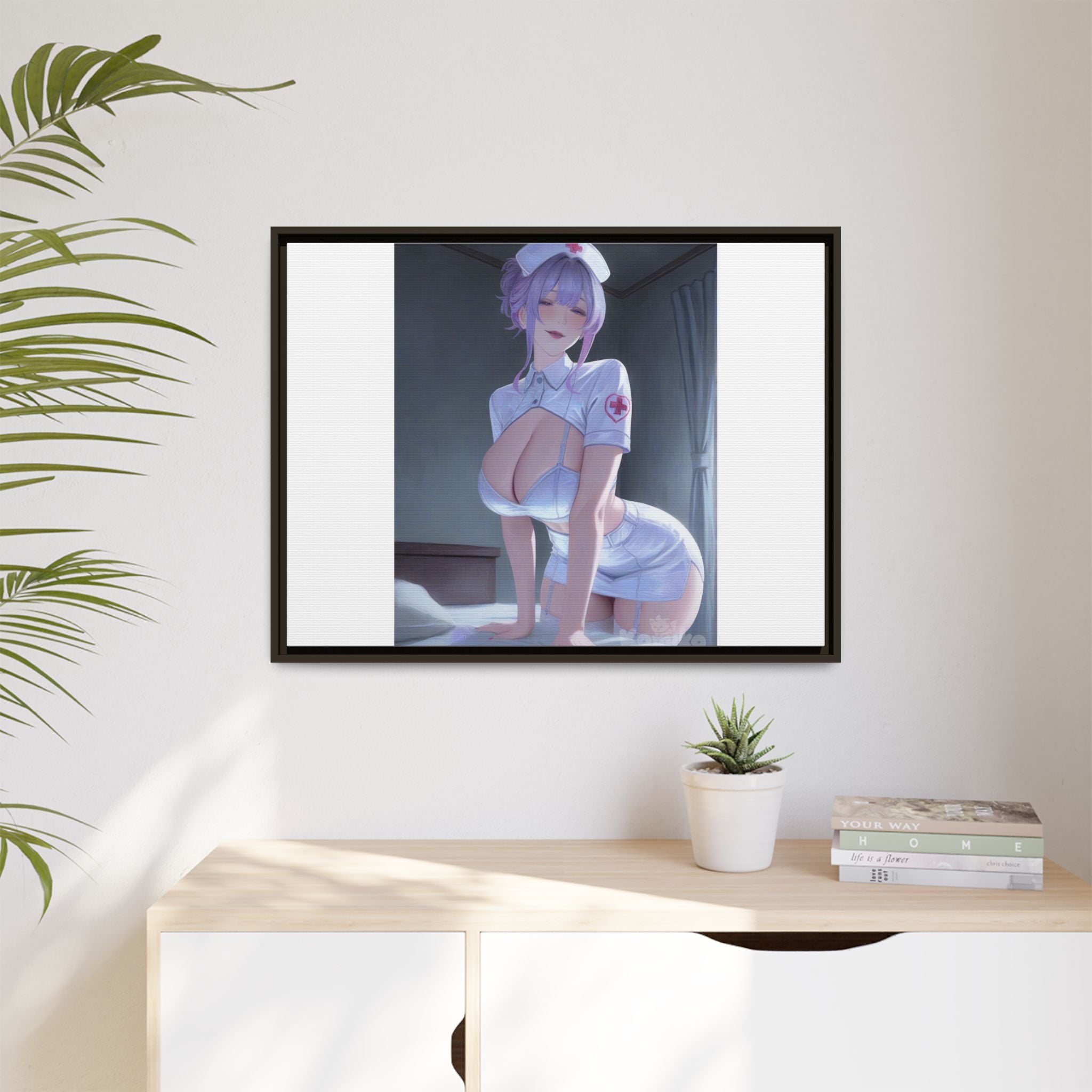 Sexy Anime Nurse Matte Canvas Print (Framed)