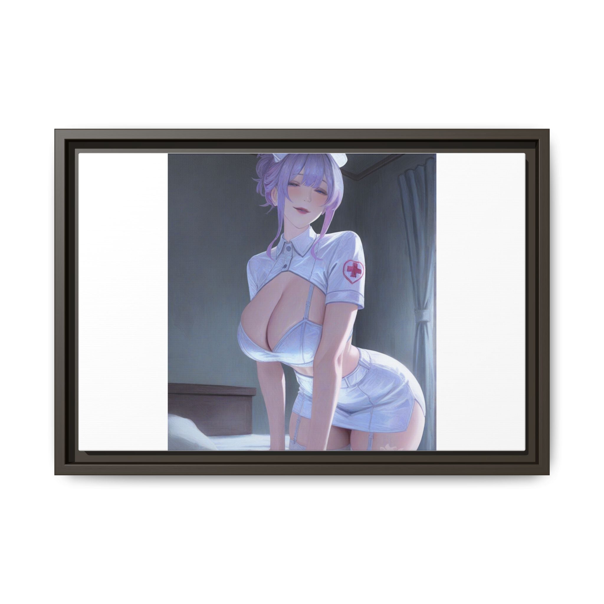Sexy Anime Nurse Matte Canvas Print (Framed)