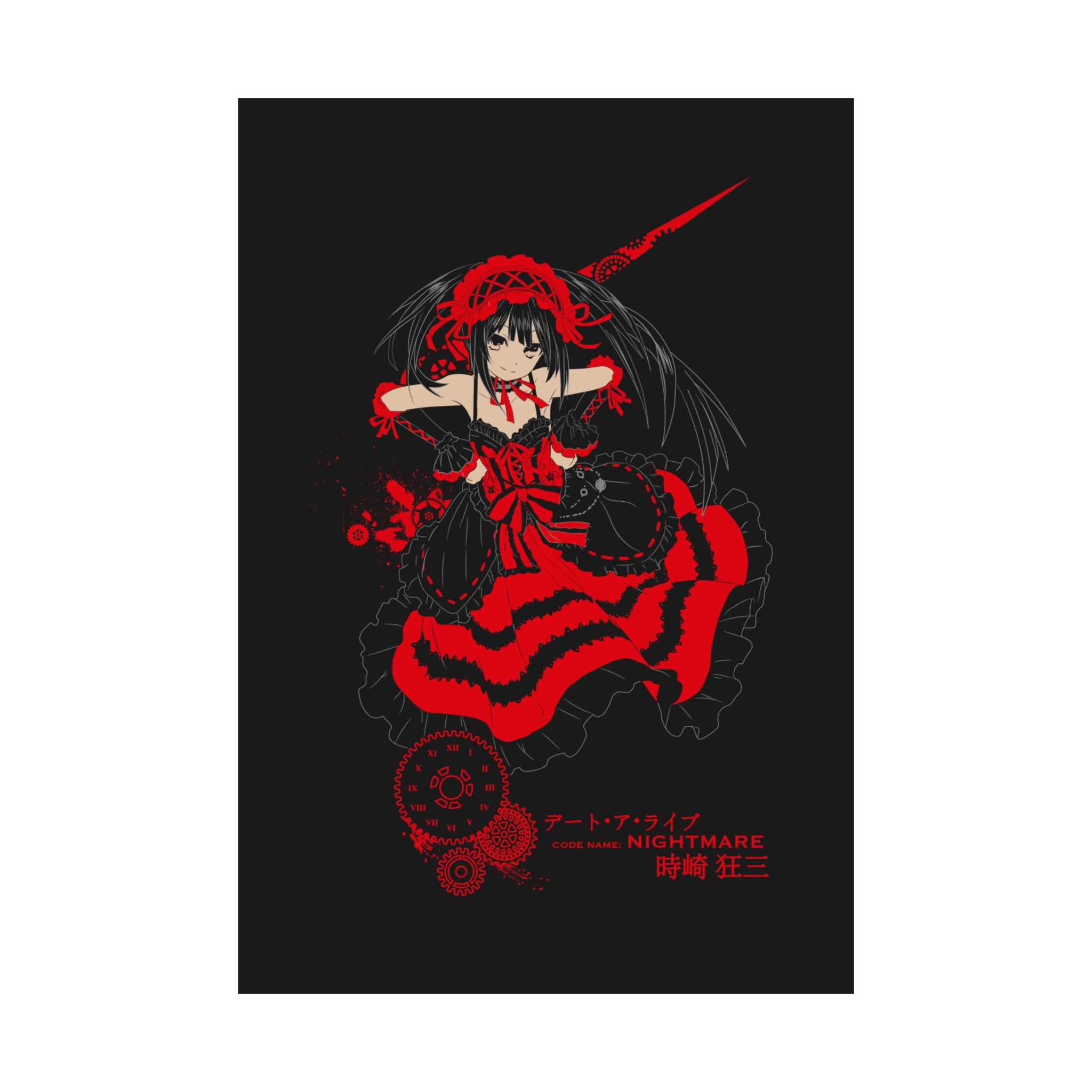 Anime Gothic Poster — Red & Black Kurumi Nightcore Matte Vertical Print