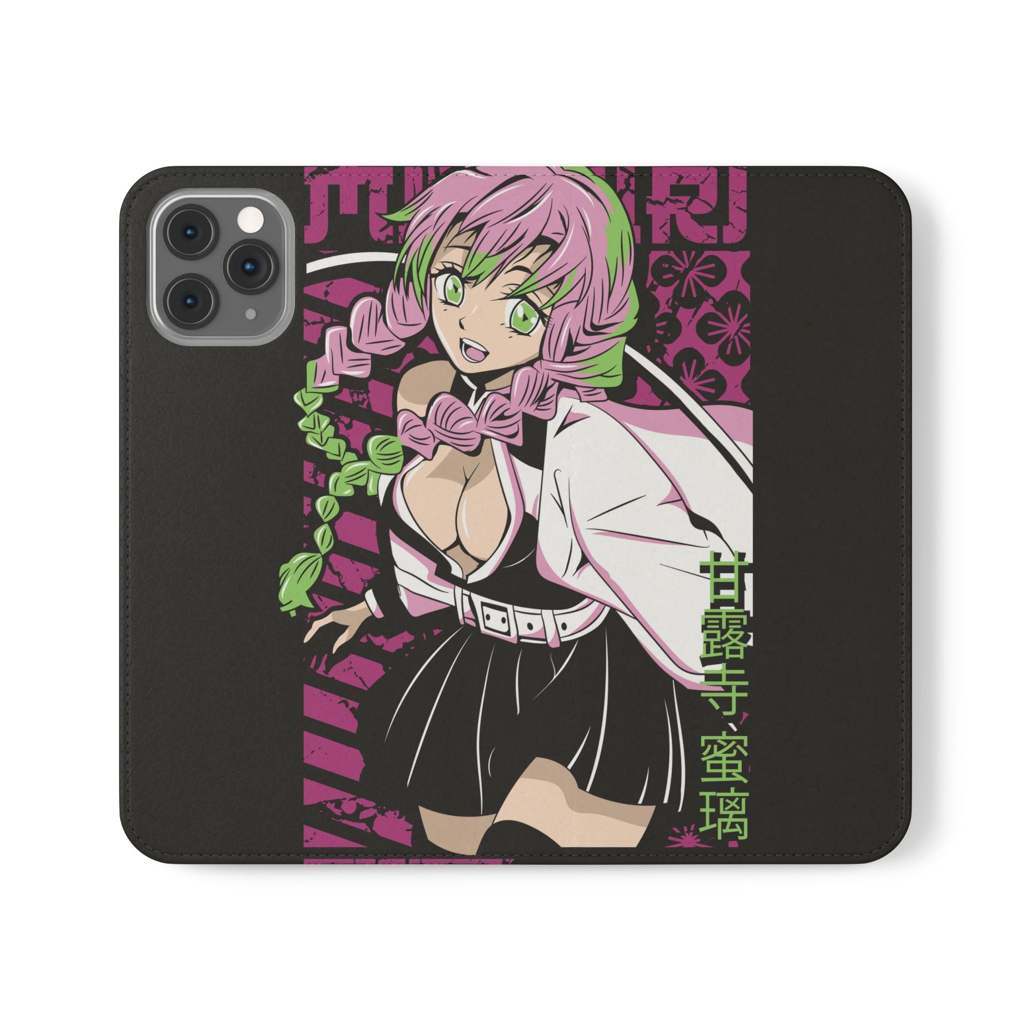 Anime Girl Flip Phone Case — Pink Demon Slayer Style Wallet Cover