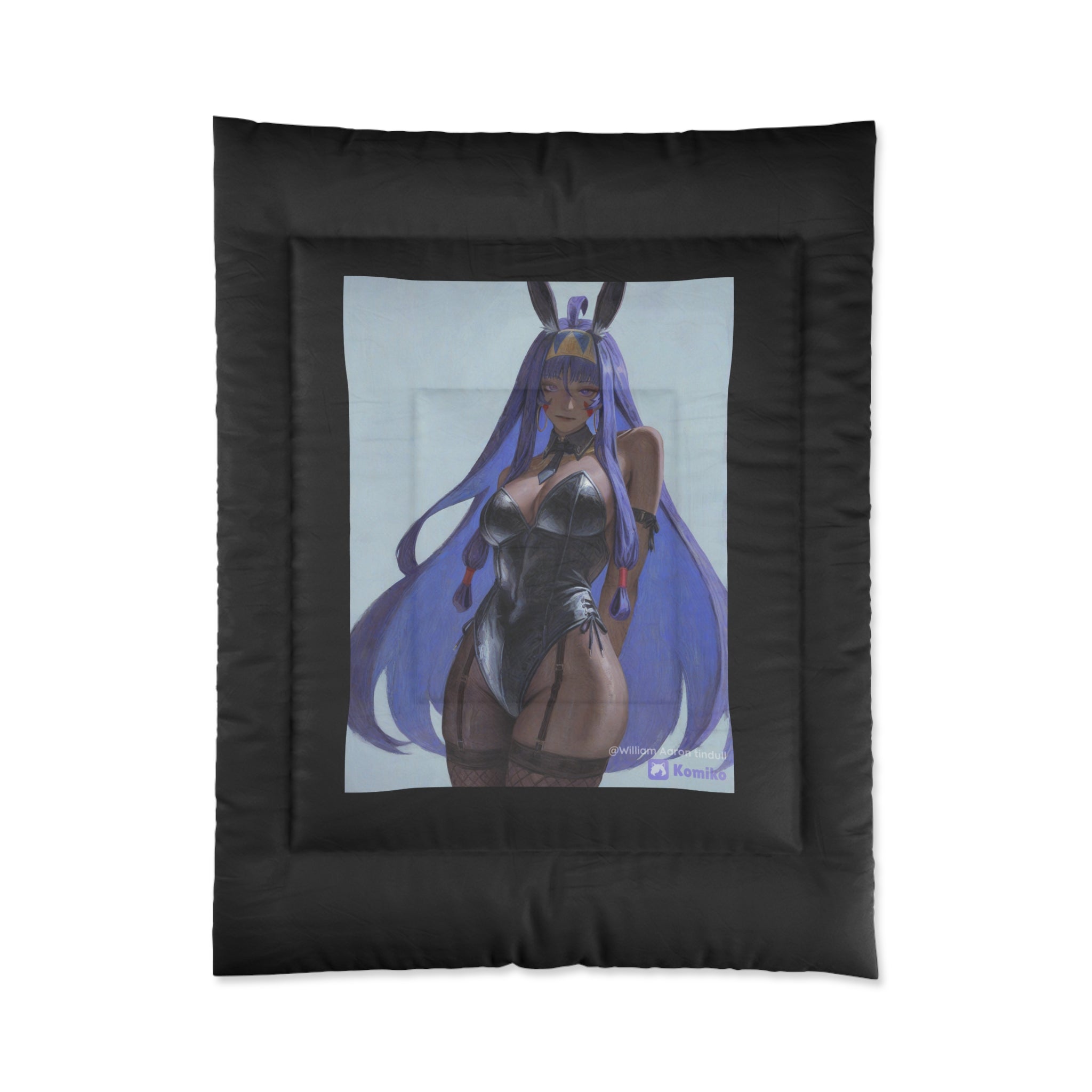 Anime Bunny Girl Comforter — Purple-haired Waifu Bedding