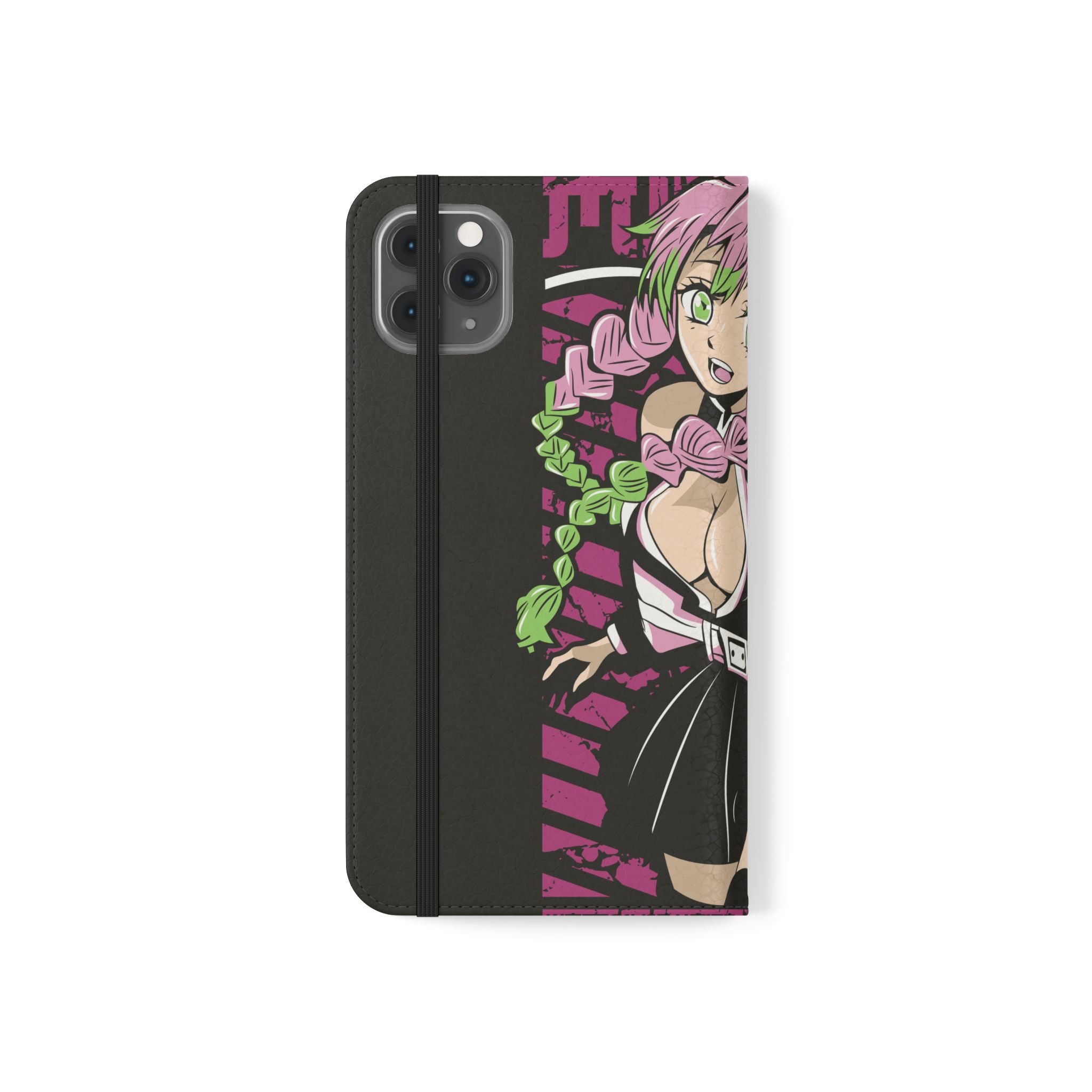 Anime Girl Flip Phone Case — Pink Demon Slayer Style Wallet Cover