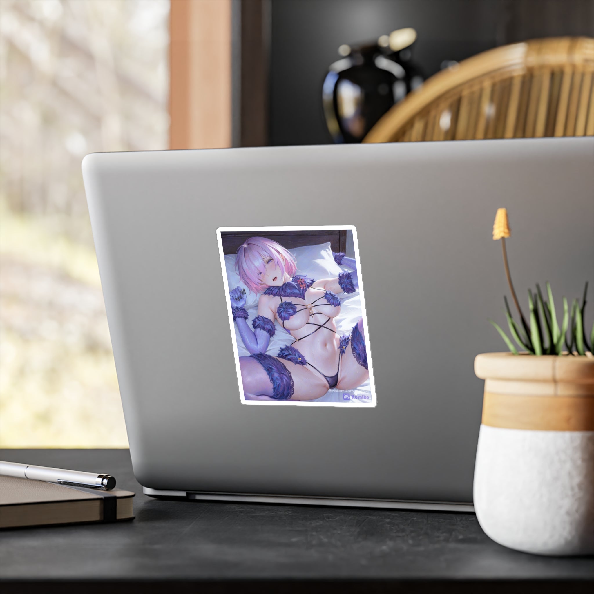 Anime Ecchi Kiss-Cut Vinyl Decal — Sexy Pink-Haired Character Sticker