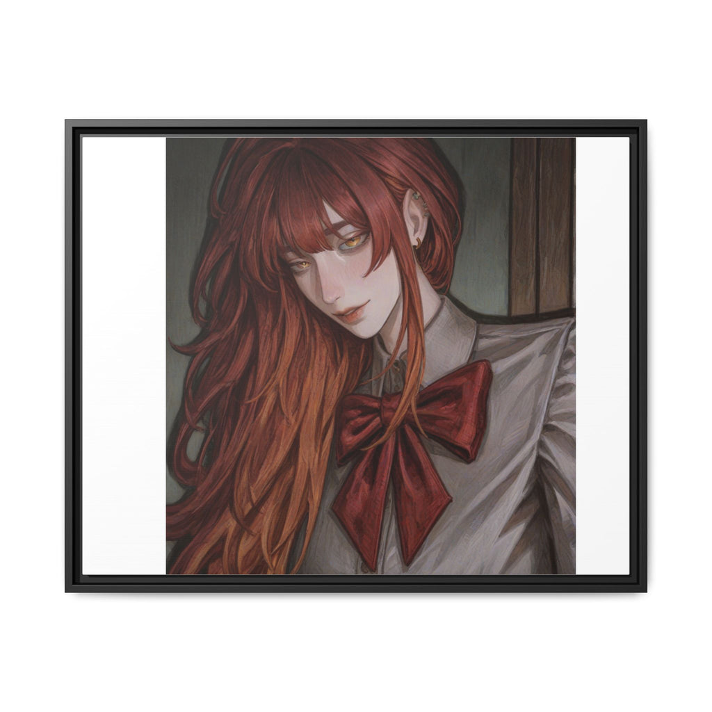 Framed Matte Canvas Print — Moody Red-Headed Anime Girl Art
