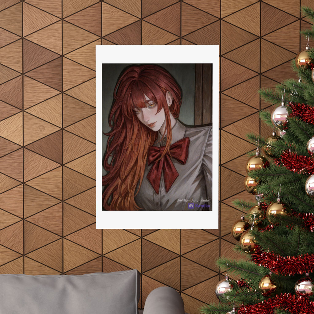 Matte Vertical Poster — Red‑Haired Anime Girl Portrait
