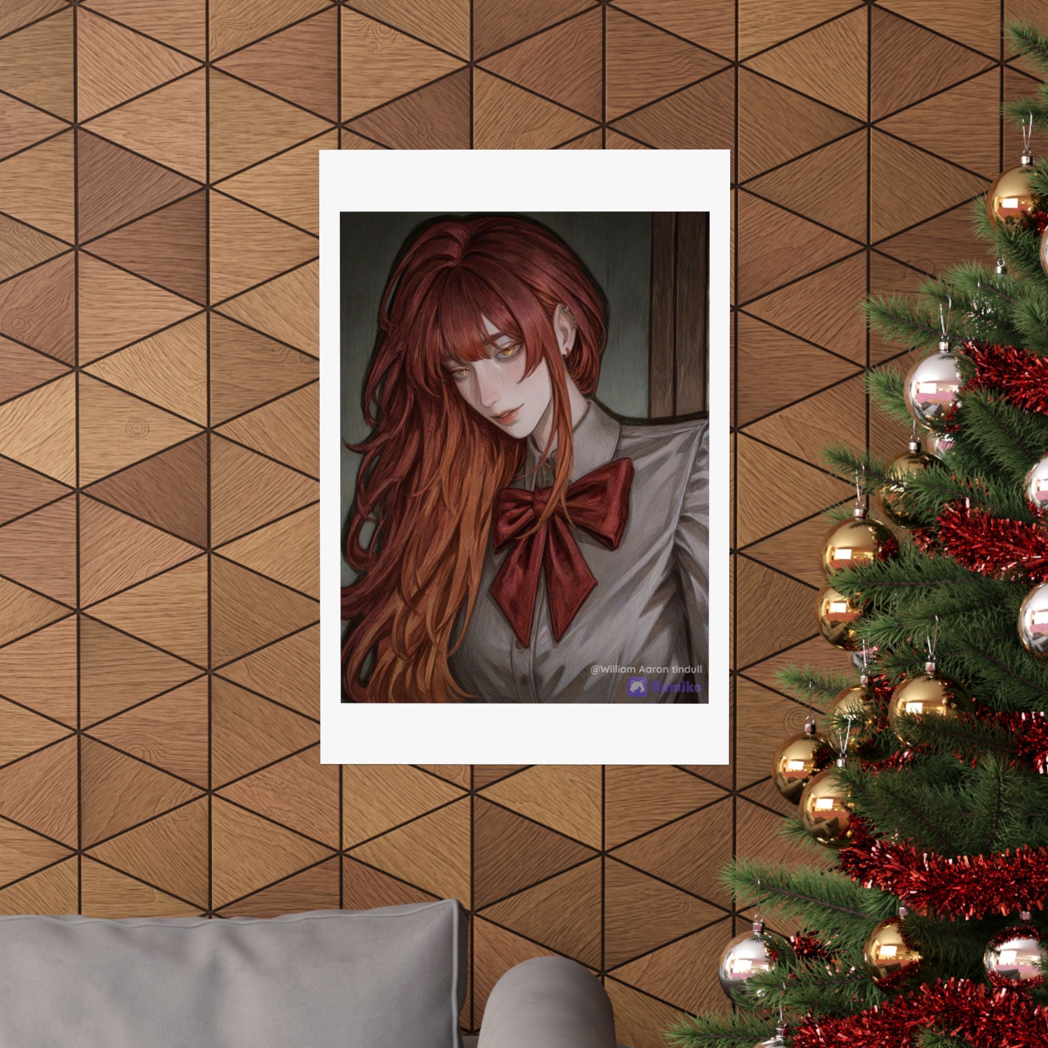 Matte Vertical Poster — Red‑Haired Anime Girl Portrait
