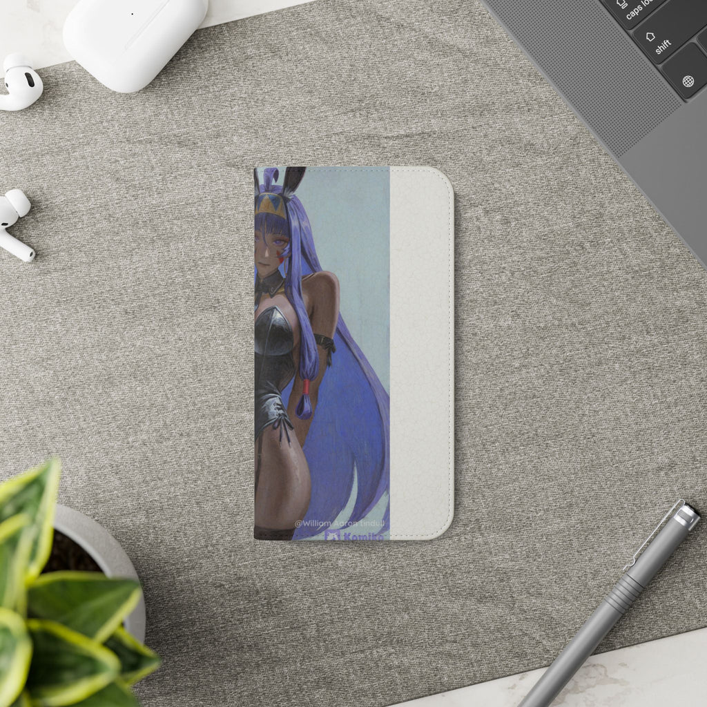 Anime Bunny Girl Flip Case - Purple Long-Haired Character Phone Wallet