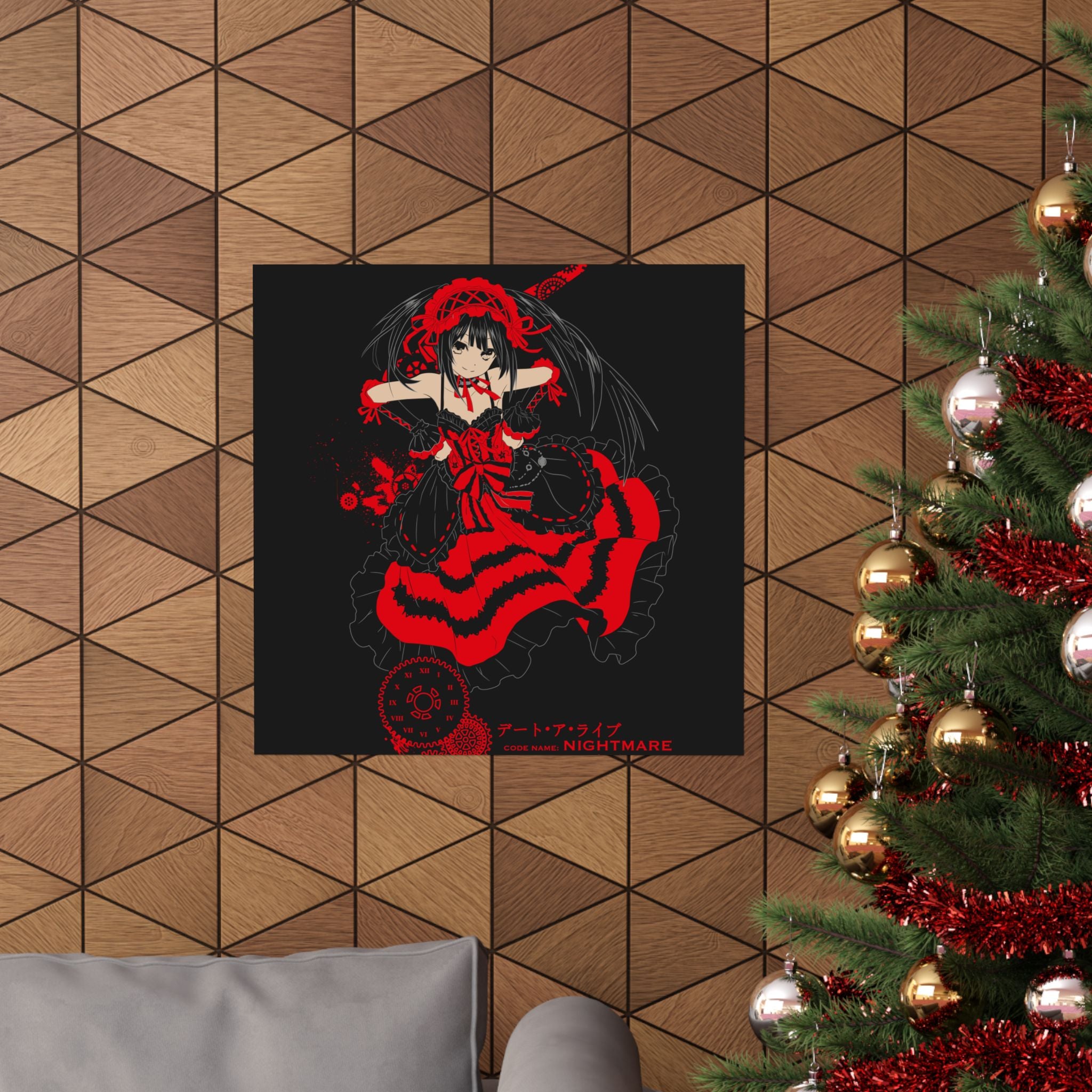 Anime Gothic Poster — Red & Black Kurumi Nightcore Matte Vertical Print