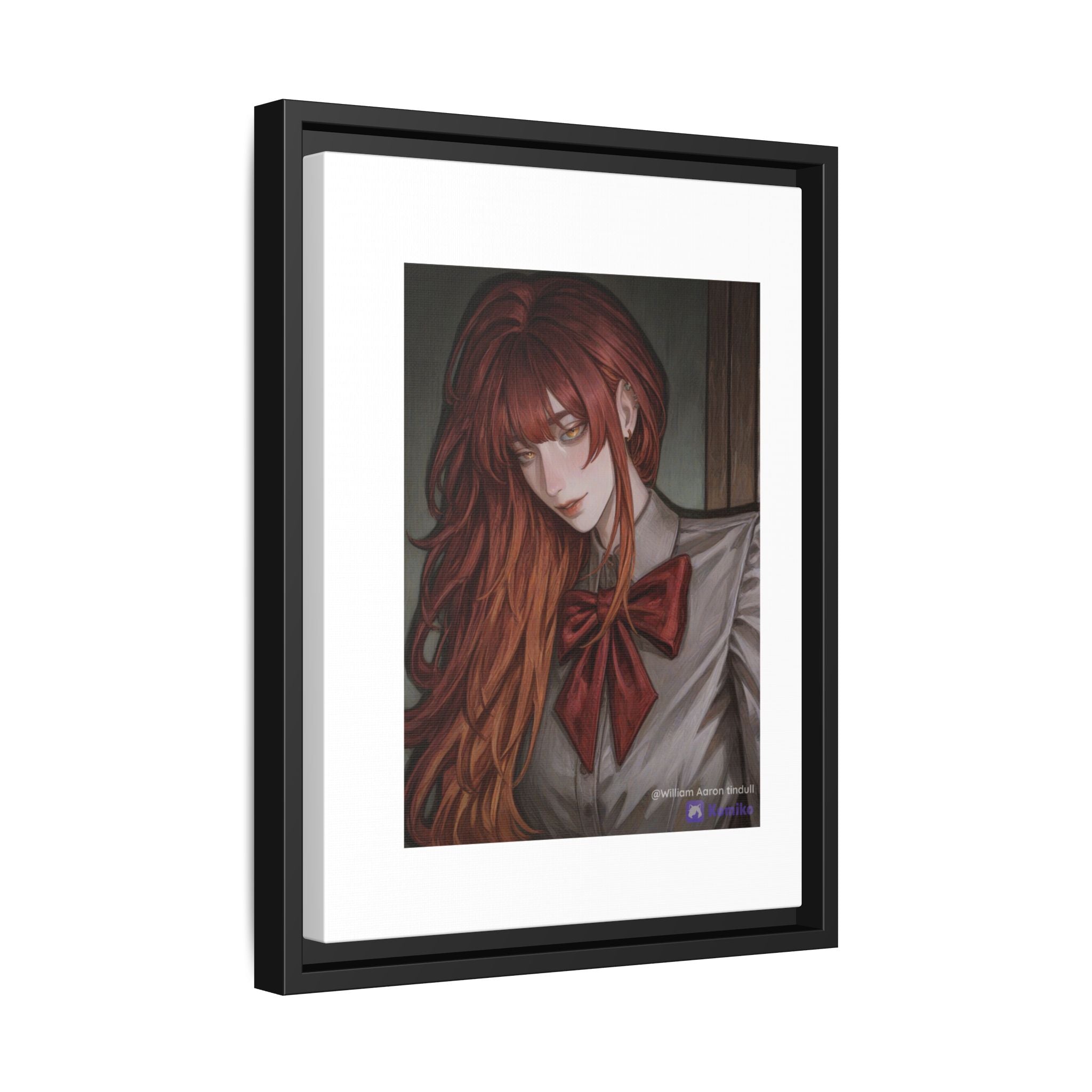 Framed Matte Canvas Print — Moody Red-Headed Anime Girl Art