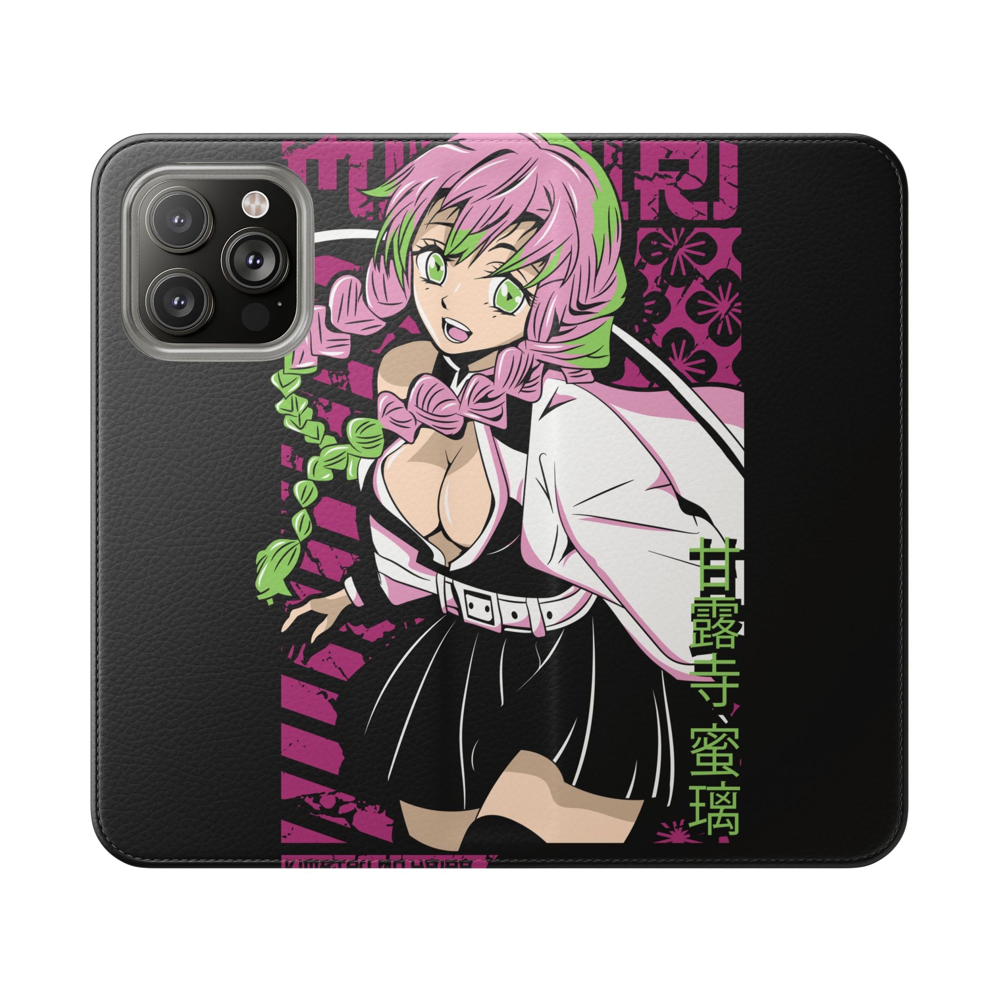 Anime Girl Flip Phone Case — Pink Demon Slayer Style Wallet Cover