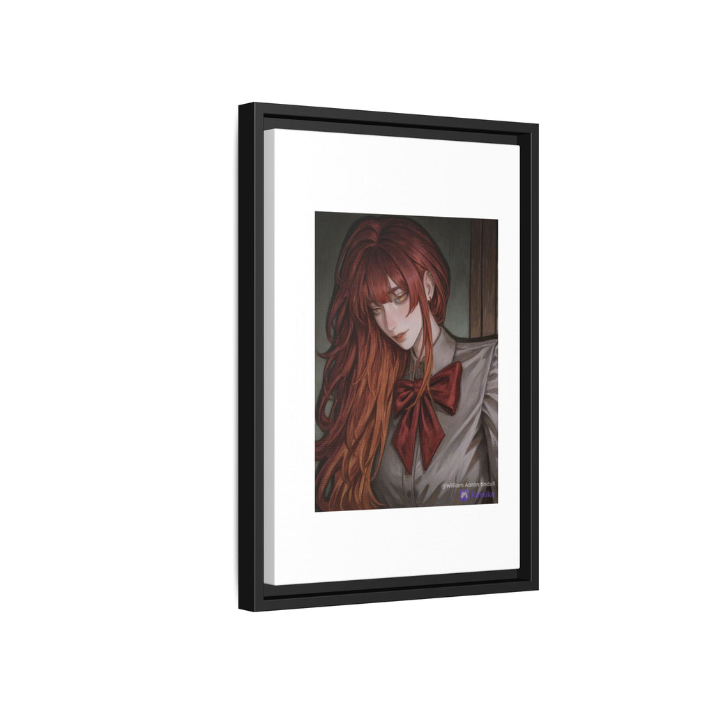 Framed Matte Canvas Print — Moody Red-Headed Anime Girl Art