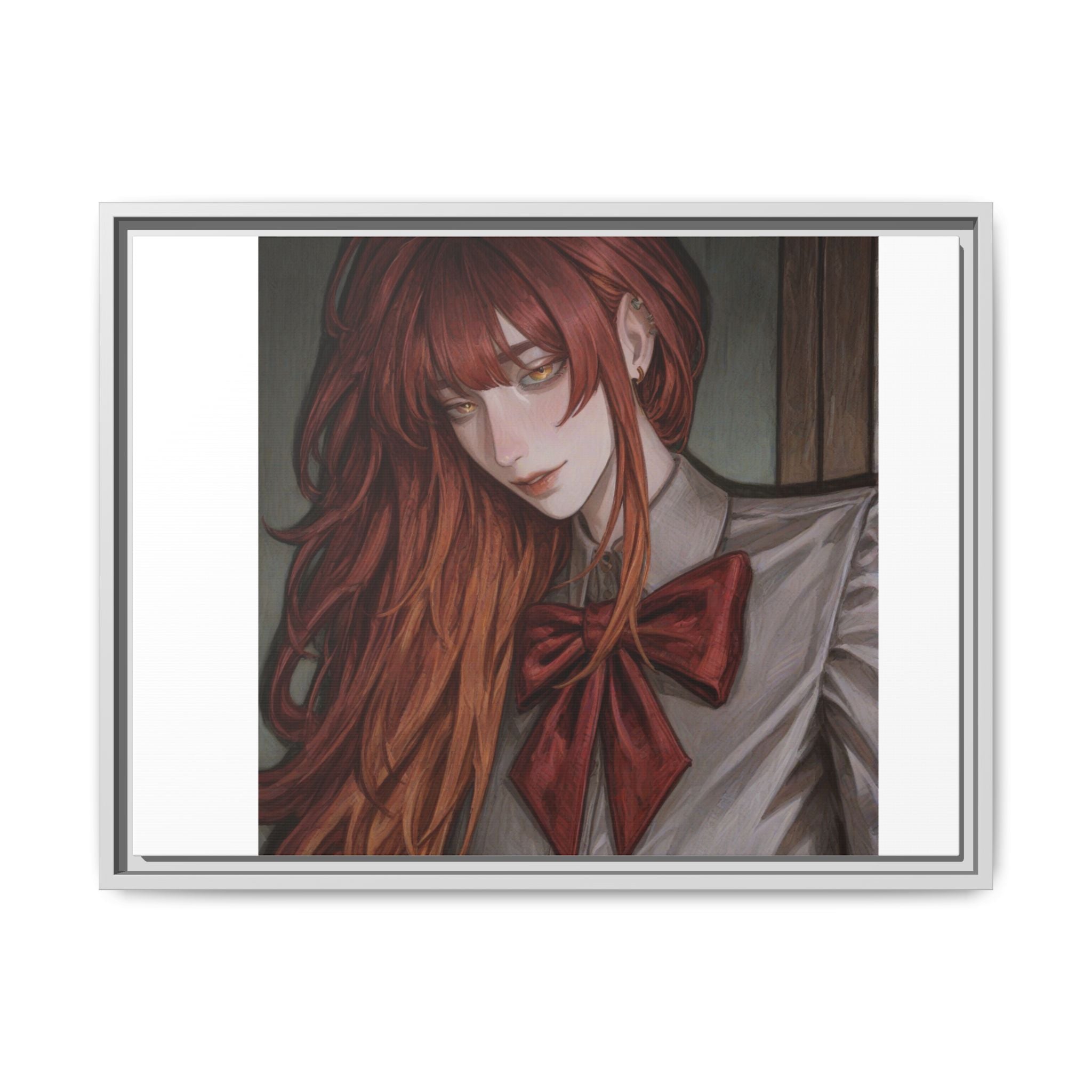 Framed Matte Canvas Print — Moody Red-Headed Anime Girl Art
