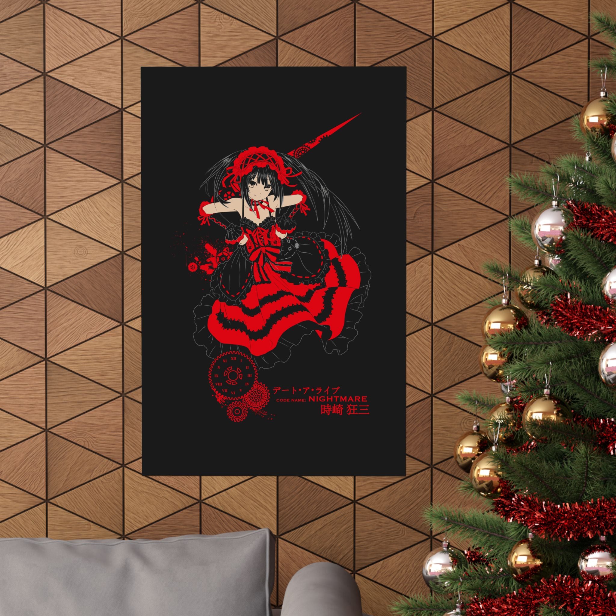Anime Gothic Poster — Red & Black Kurumi Nightcore Matte Vertical Print