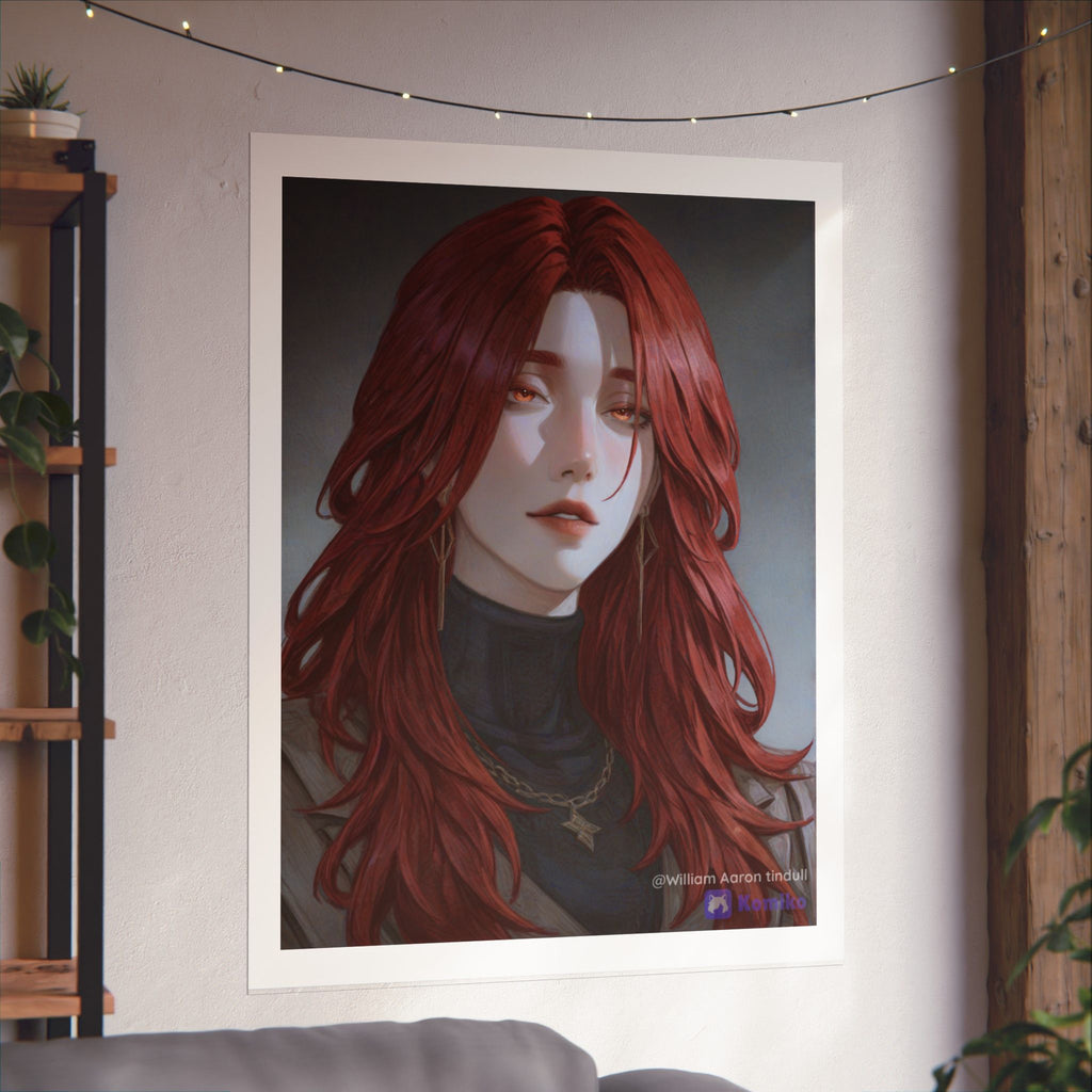 Red-Haired Muse Matte Vertical Poster — Moody Portrait Art Print