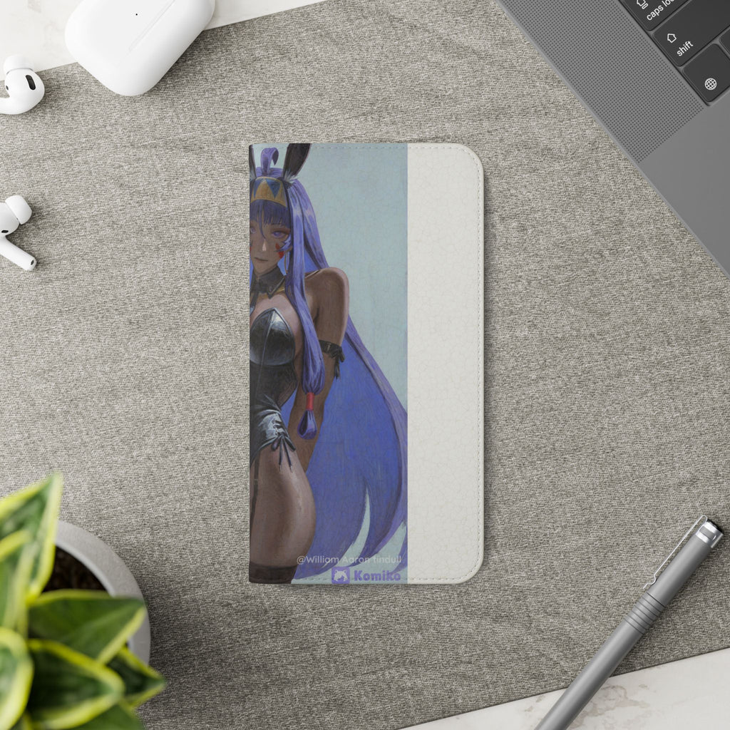 Anime Bunny Girl Flip Case - Purple Long-Haired Character Phone Wallet